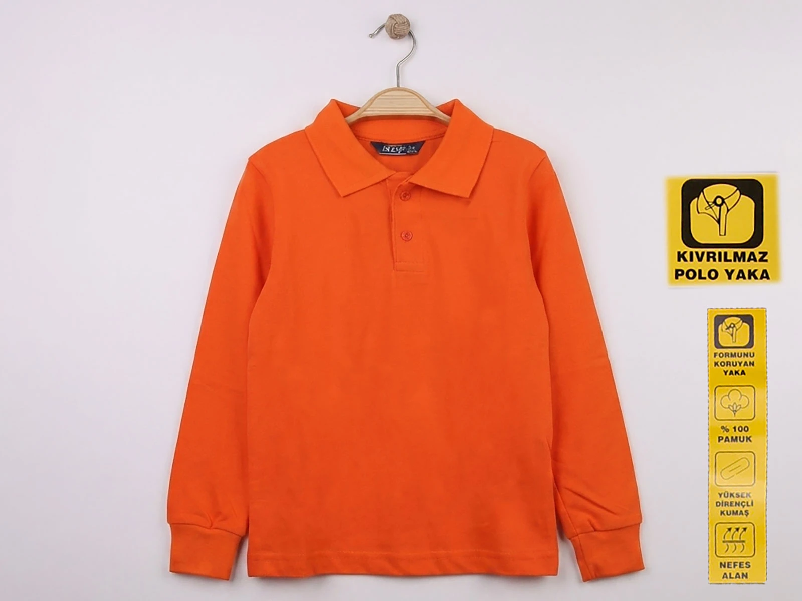 Ortaokul Boy Oranj Renk Kıvrılmaz Polo Yaka Okul Lakos Sweat