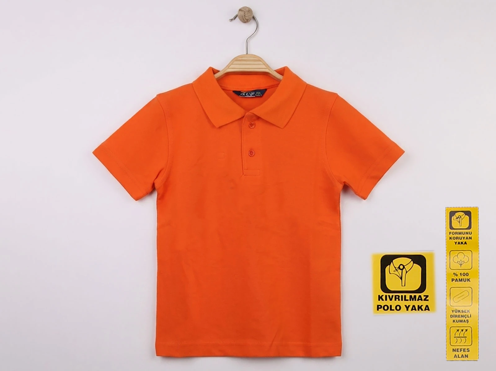 Ortaokul Boy Oranj Renk Kıvrılmaz Yaka Okul Polo Yaka Lakos Tişört