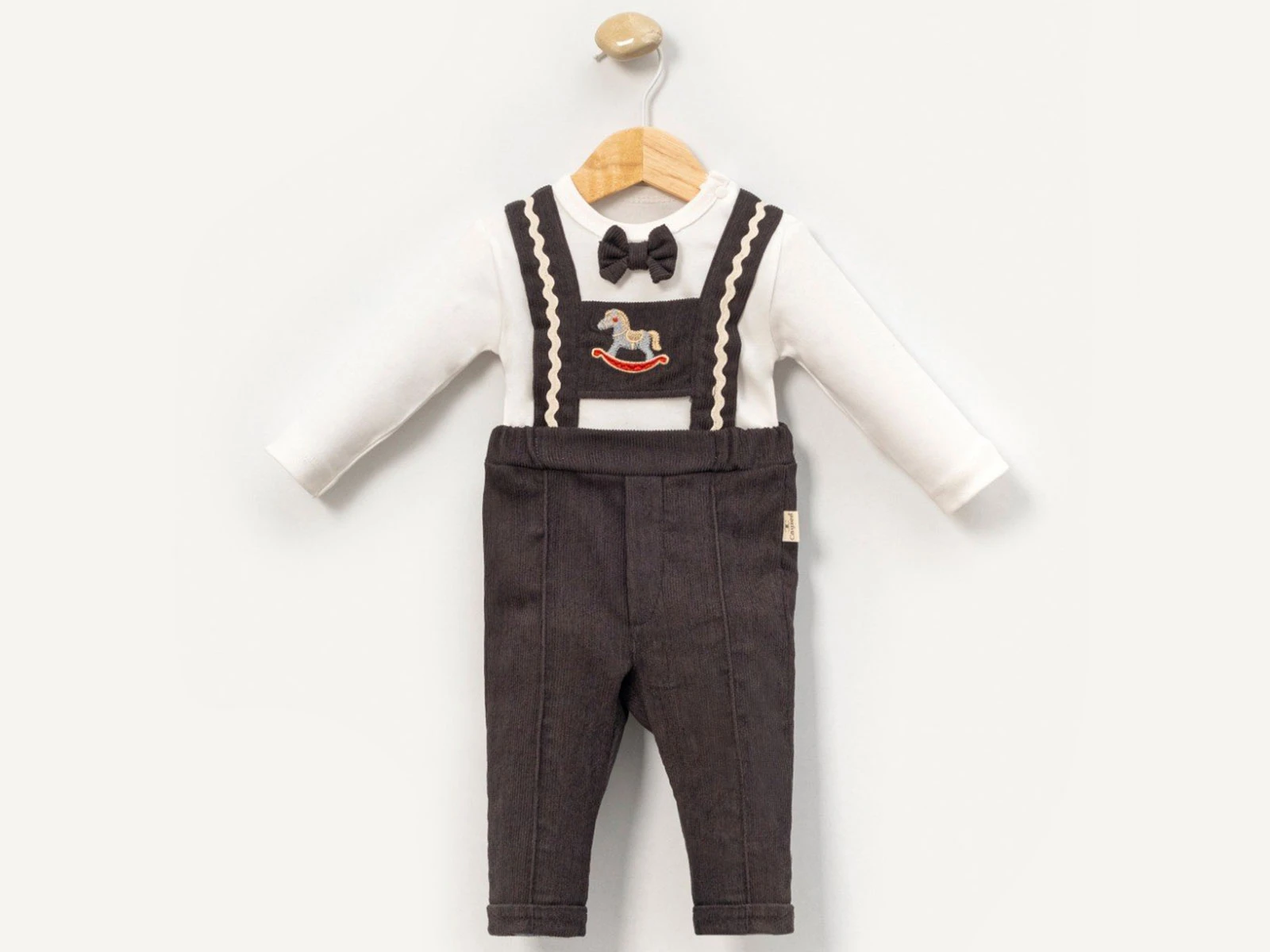 Toptan CAYZEN Oyuncak At Nakışlı Salopet Erkek Bebe Takım  Toptan Bebek Çocuk Giyim - Beniz Kids