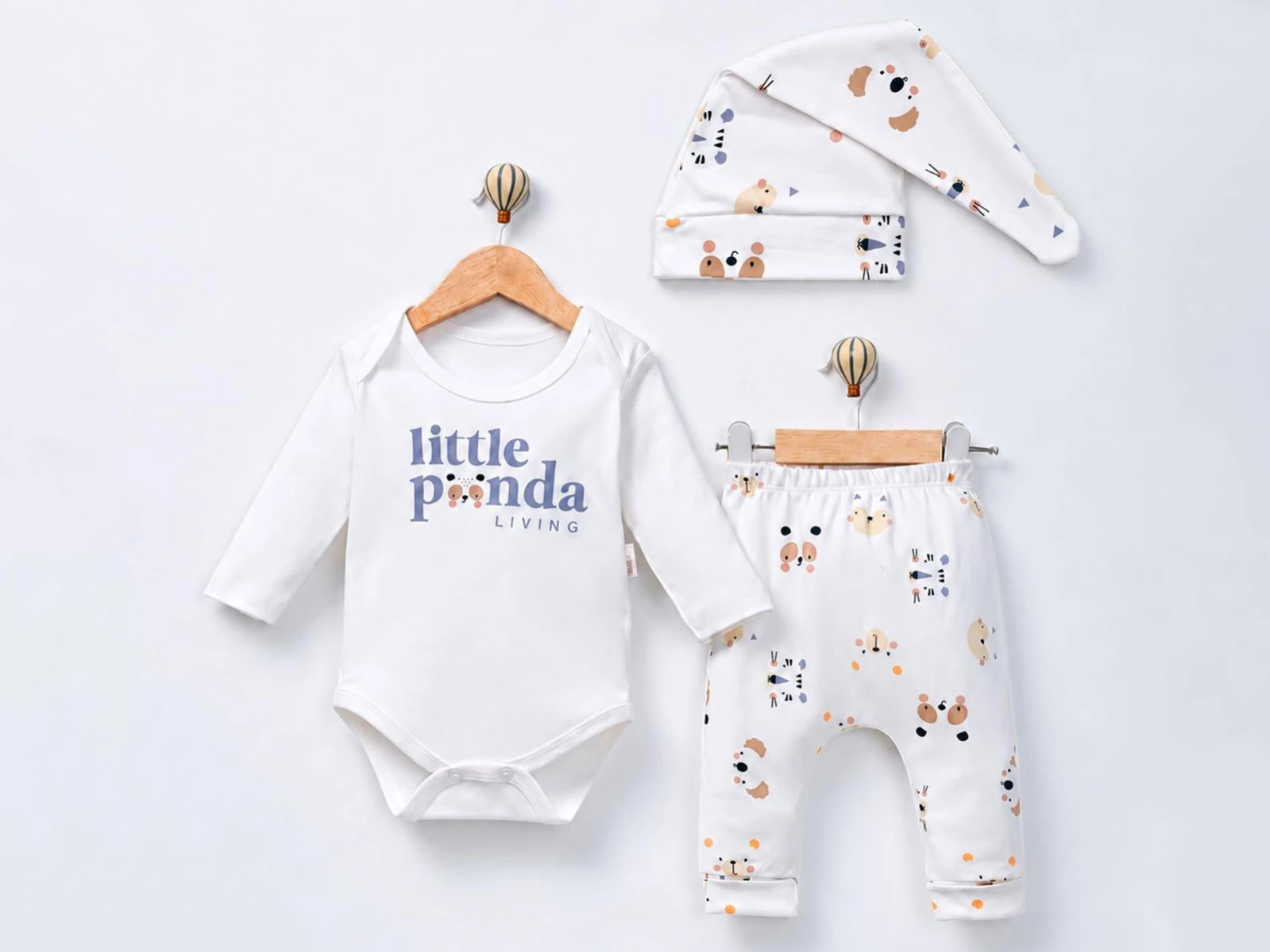 Toptan SÜPERMİNİ Panda Baskılı 3'lü Kız Bebek Takım Toptan Bebek Çocuk Giyim - Beniz Kids