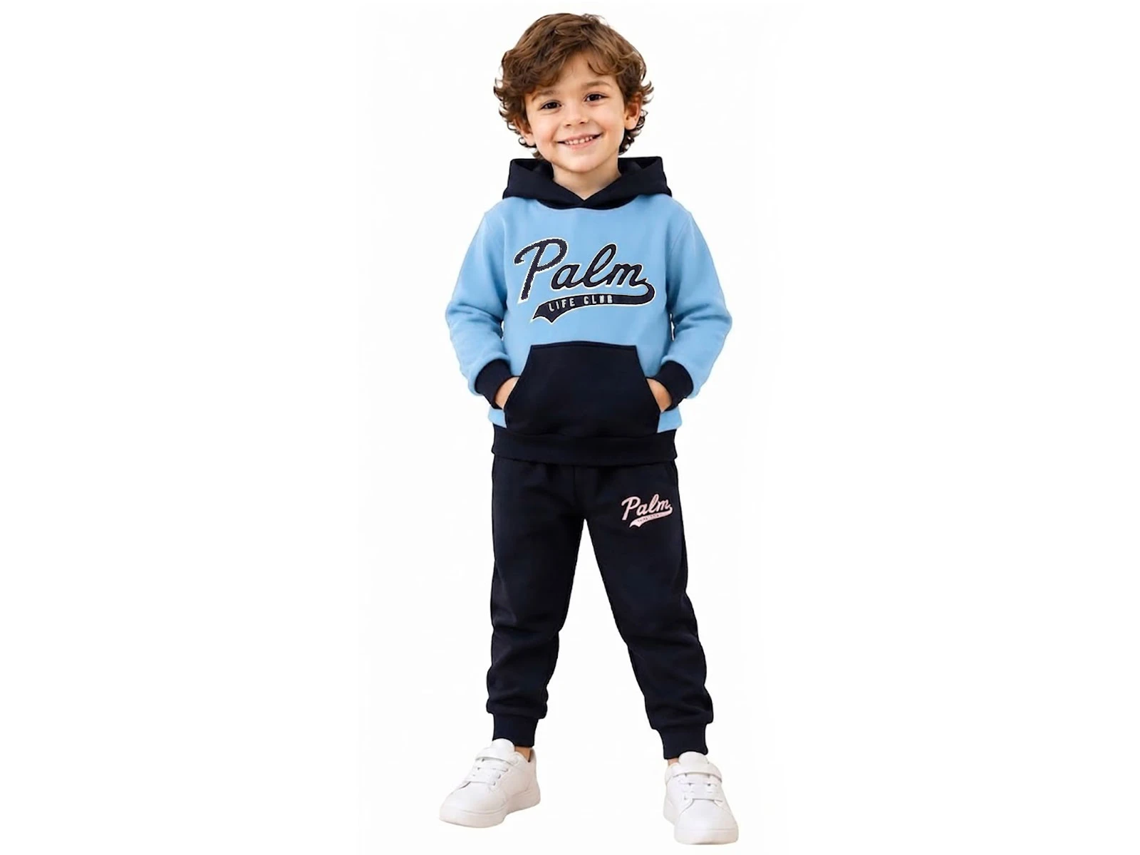 Toptan PALM LİFE Palm Baskılı Kanguru Cepli Erkek Takım  Toptan Bebek Çocuk Giyim - Beniz Kids