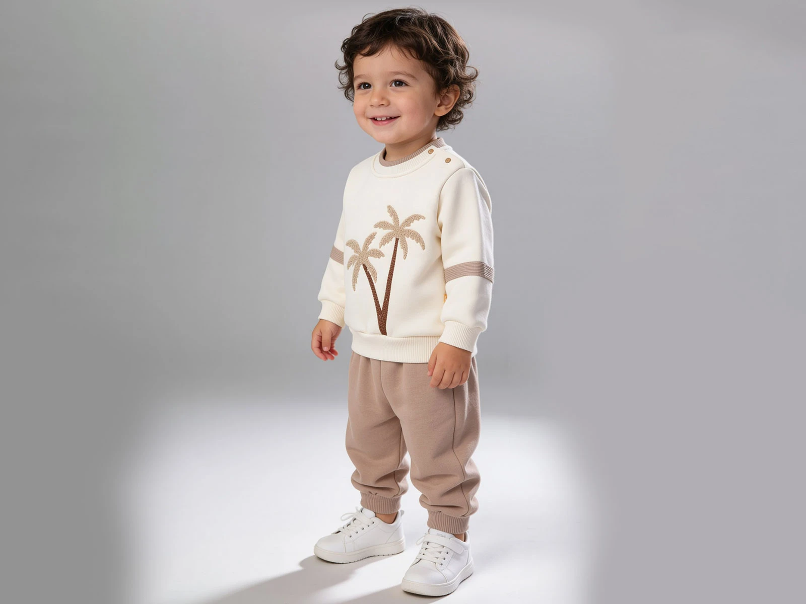 Toptan BEYAZ BEBEK Palmiye Baskılı Erkek Bebe Takım Toptan Bebek Çocuk Giyim - Beniz Kids