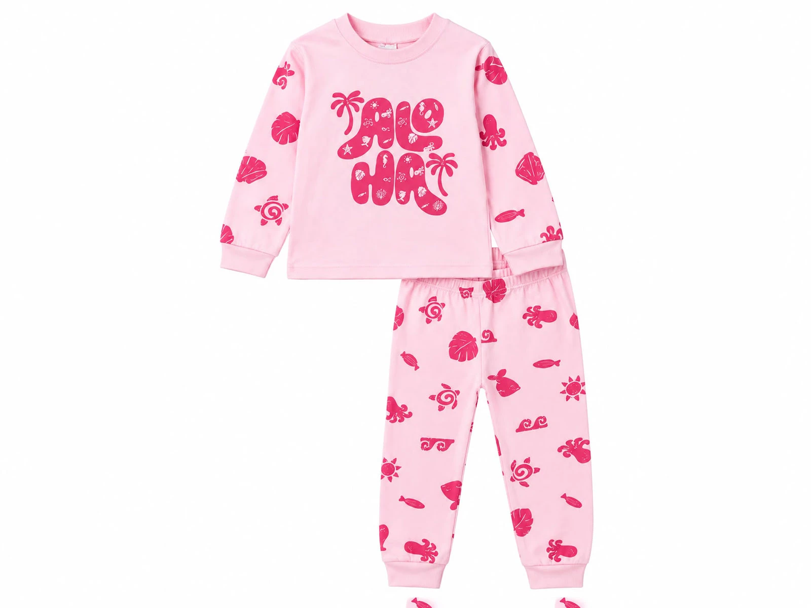 Toptan SÜPERMİNİ Palmiye Baskılı Kız Çocuk Pijama Takımı Toptan Bebek Çocuk Giyim - Beniz Kids