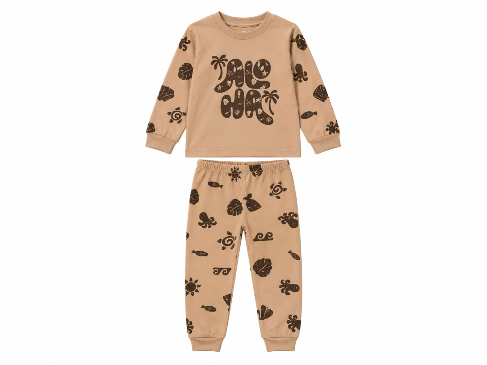 Toptan SÜPERMİNİ Palmiye Baskılı Kız Çocuk Pijama Takımı Toptan Bebek Çocuk Giyim - Beniz Kids