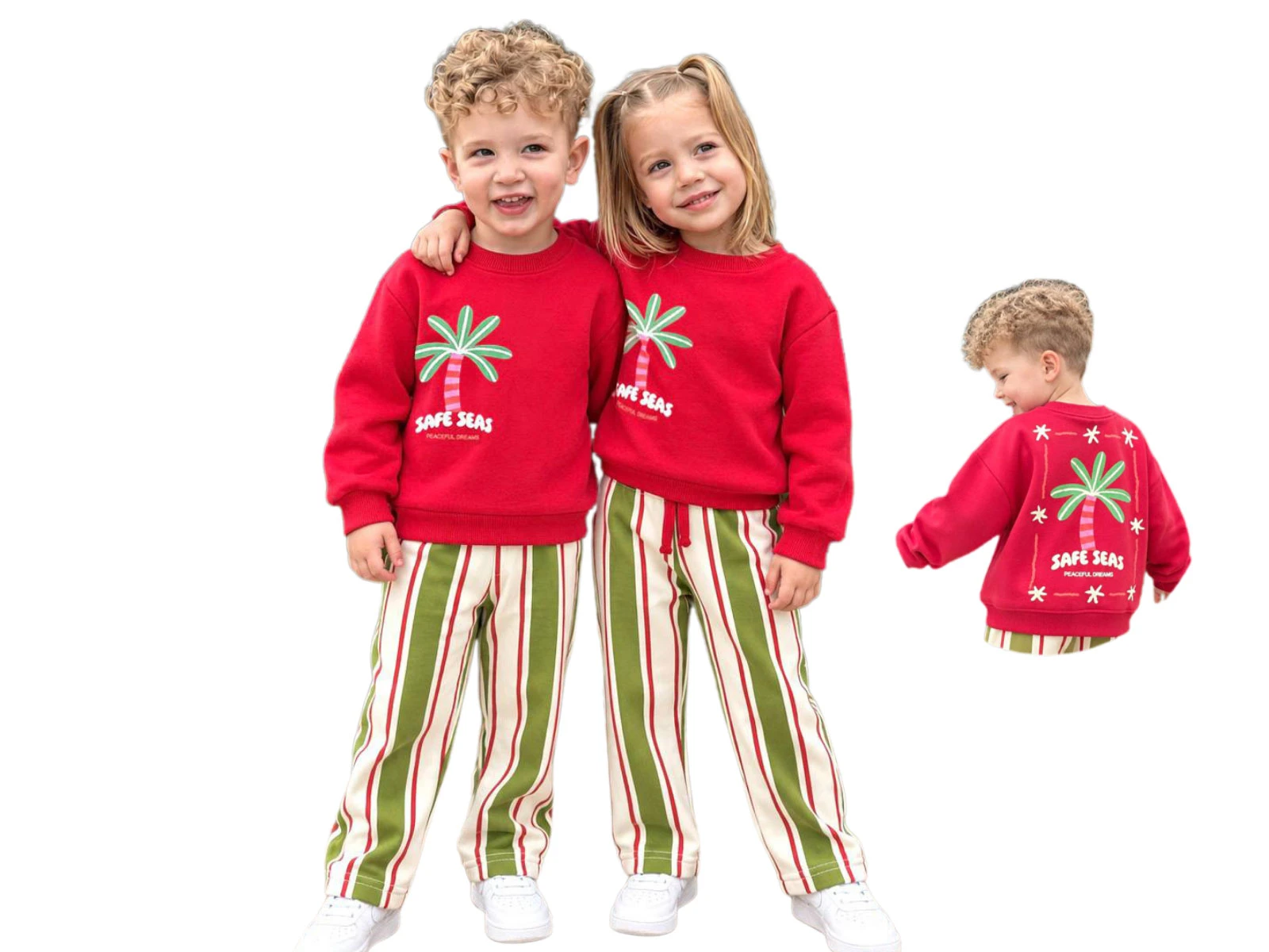 Toptan UNİCORN Palmiye Baskılı Şardonsuz 3 İp Unisex Takım Toptan Bebek Çocuk Giyim - Beniz Kids