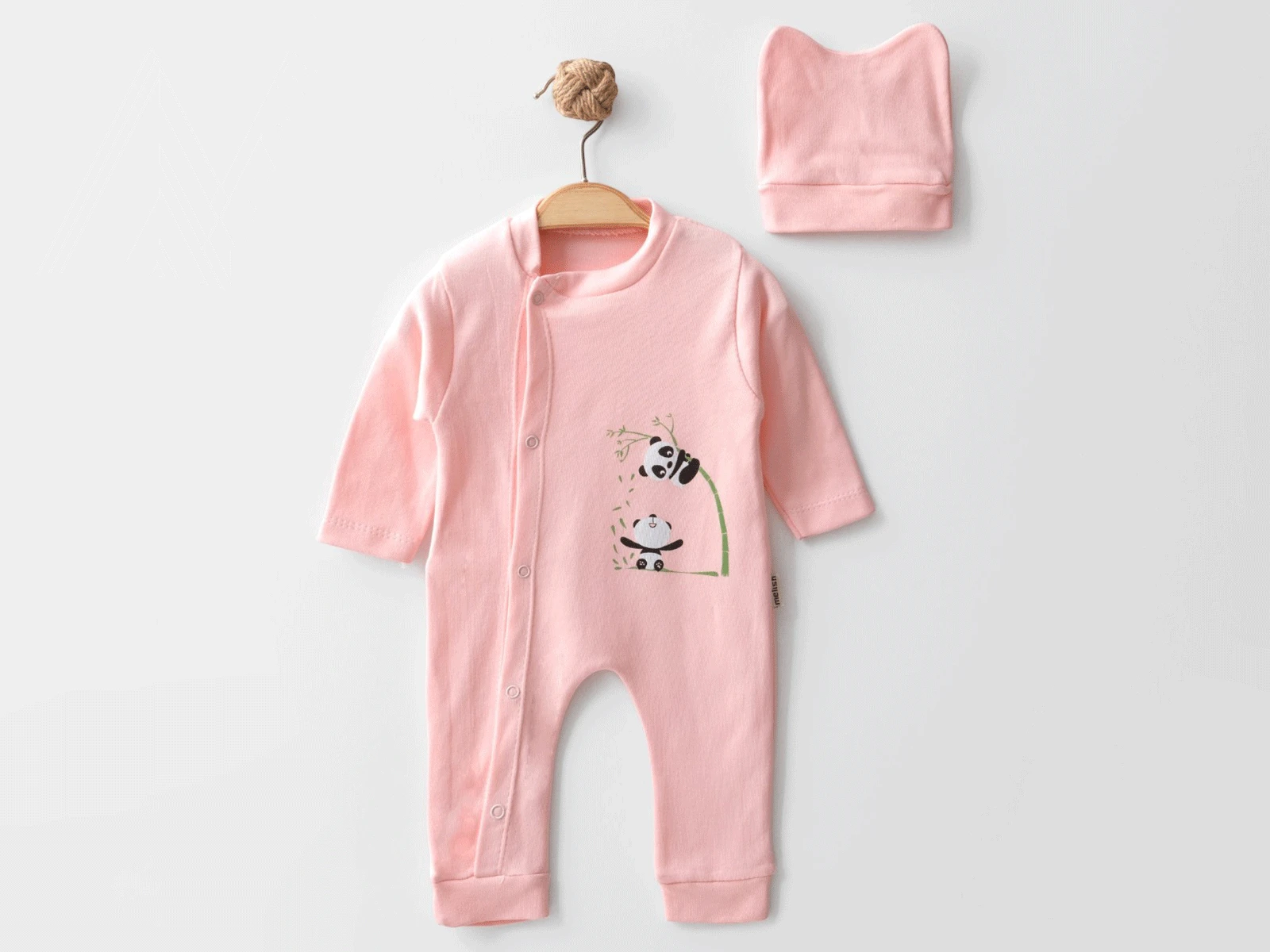 Panda Baskılı Bereli Unisex Bebe Tulum 