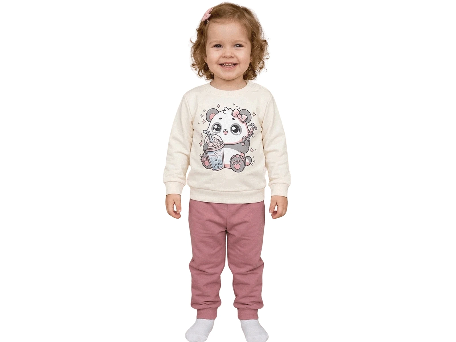 Panda Baskılı Kız Bebe Takım 