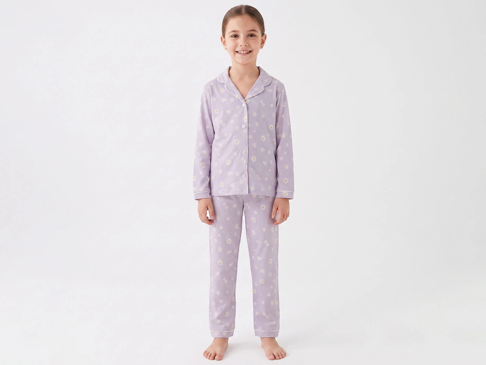 Toptan DOLAŞ Papatya Baskılı Kız Pijama Takım  Toptan Bebek Çocuk Giyim - Beniz Kids