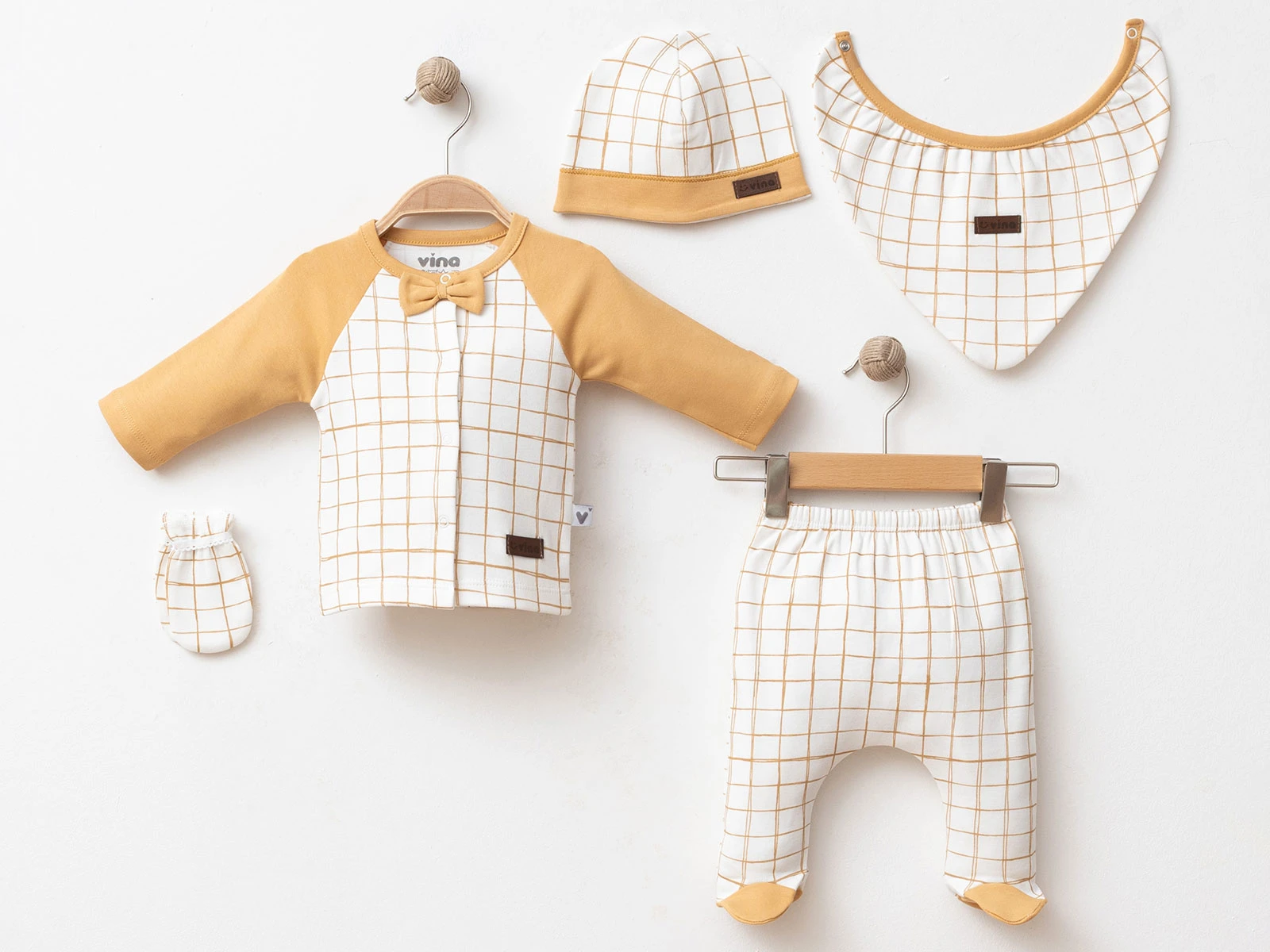 Toptan GÜMÜŞ Papyon Detaylı 5li Erkek Yenidoğan Zıbın Set Toptan Bebek Çocuk Giyim - Beniz Kids