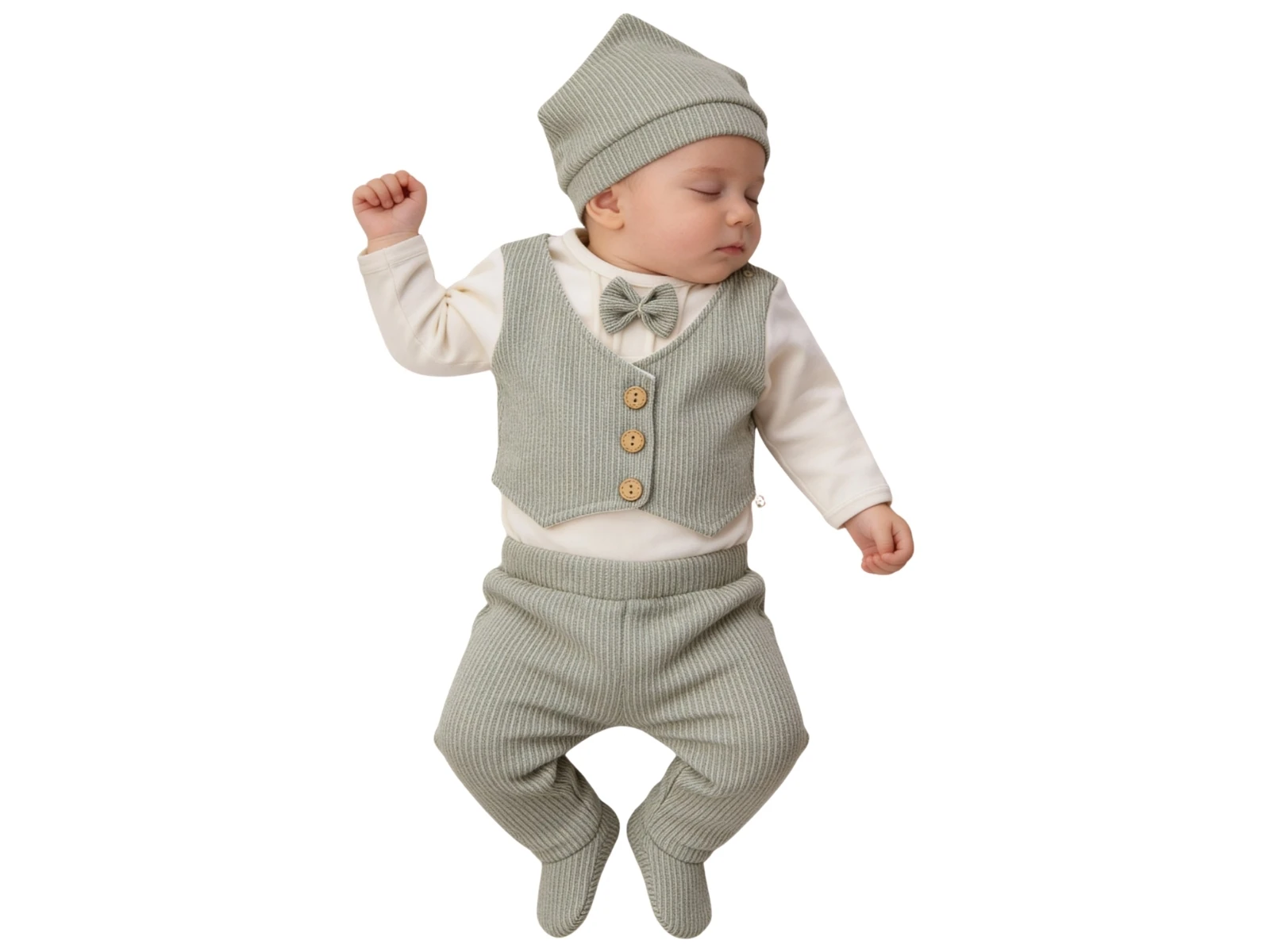 Papyonlu Şapkalı Yelekli Erkek Bebe 