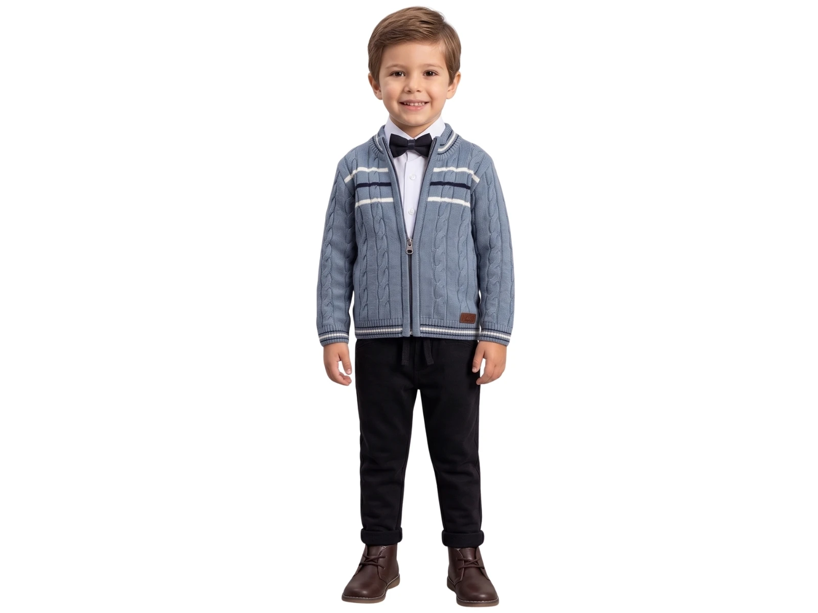 Toptan NOWA Papyonlu Triko Hırkalı Erkek Üçlü Takım Toptan Bebek Çocuk Giyim - Beniz Kids