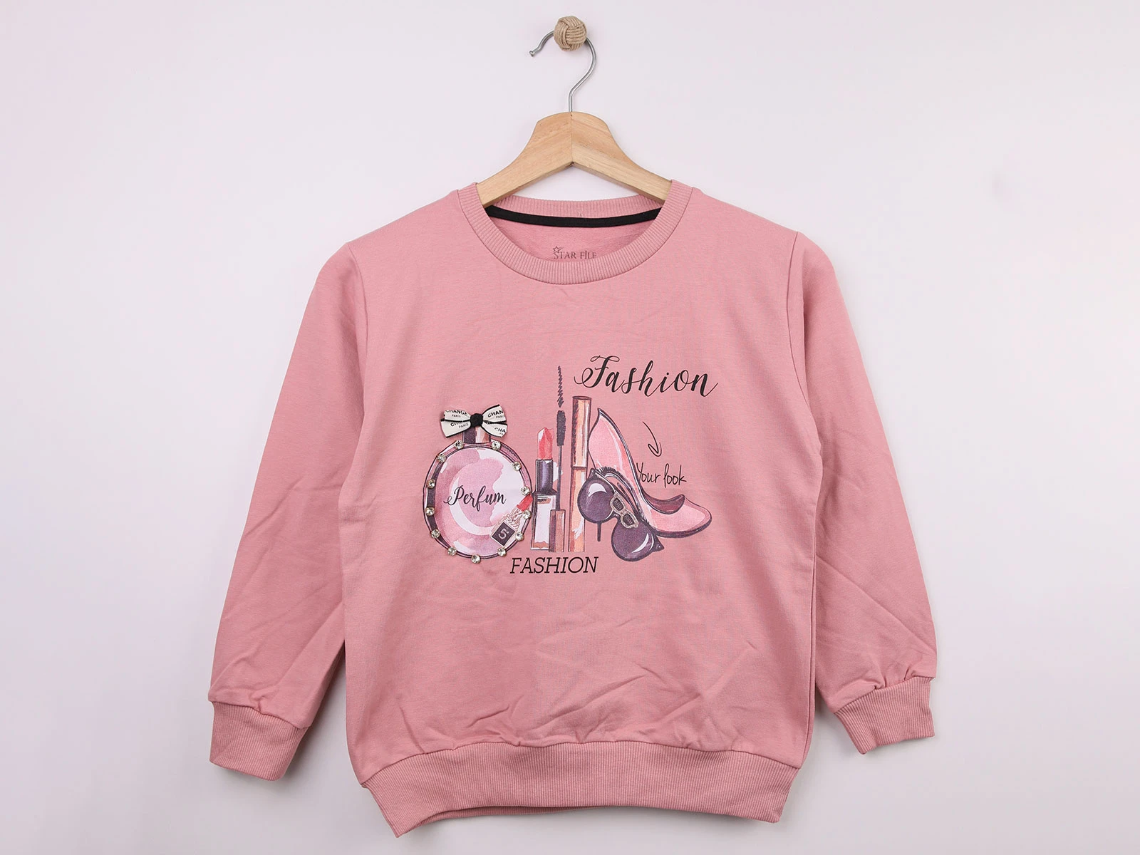 Toptan STAR FİLE Parfüm Baskılı Kız Sweat  Toptan Bebek Çocuk Giyim - Beniz Kids