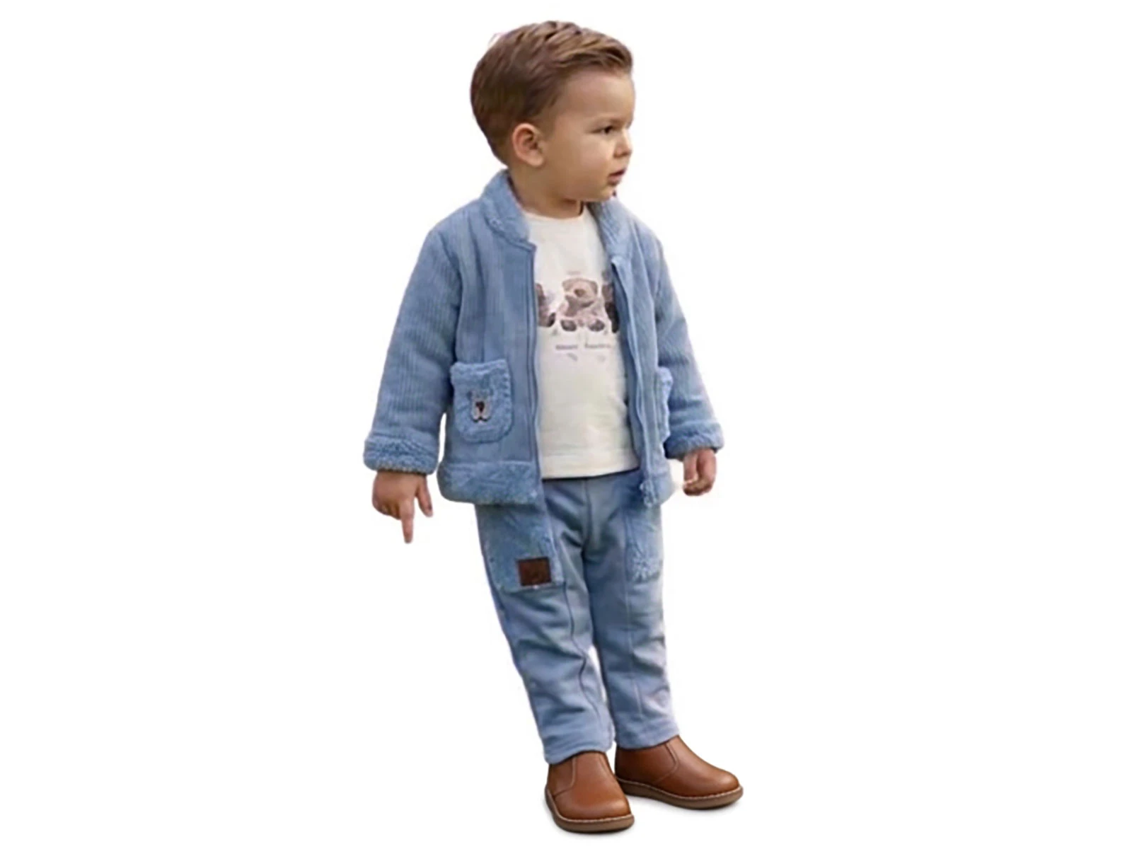 Toptan ELCİ BABY Peluş 3'lü Erkek Bebek Takım Toptan Bebek Çocuk Giyim - Beniz Kids