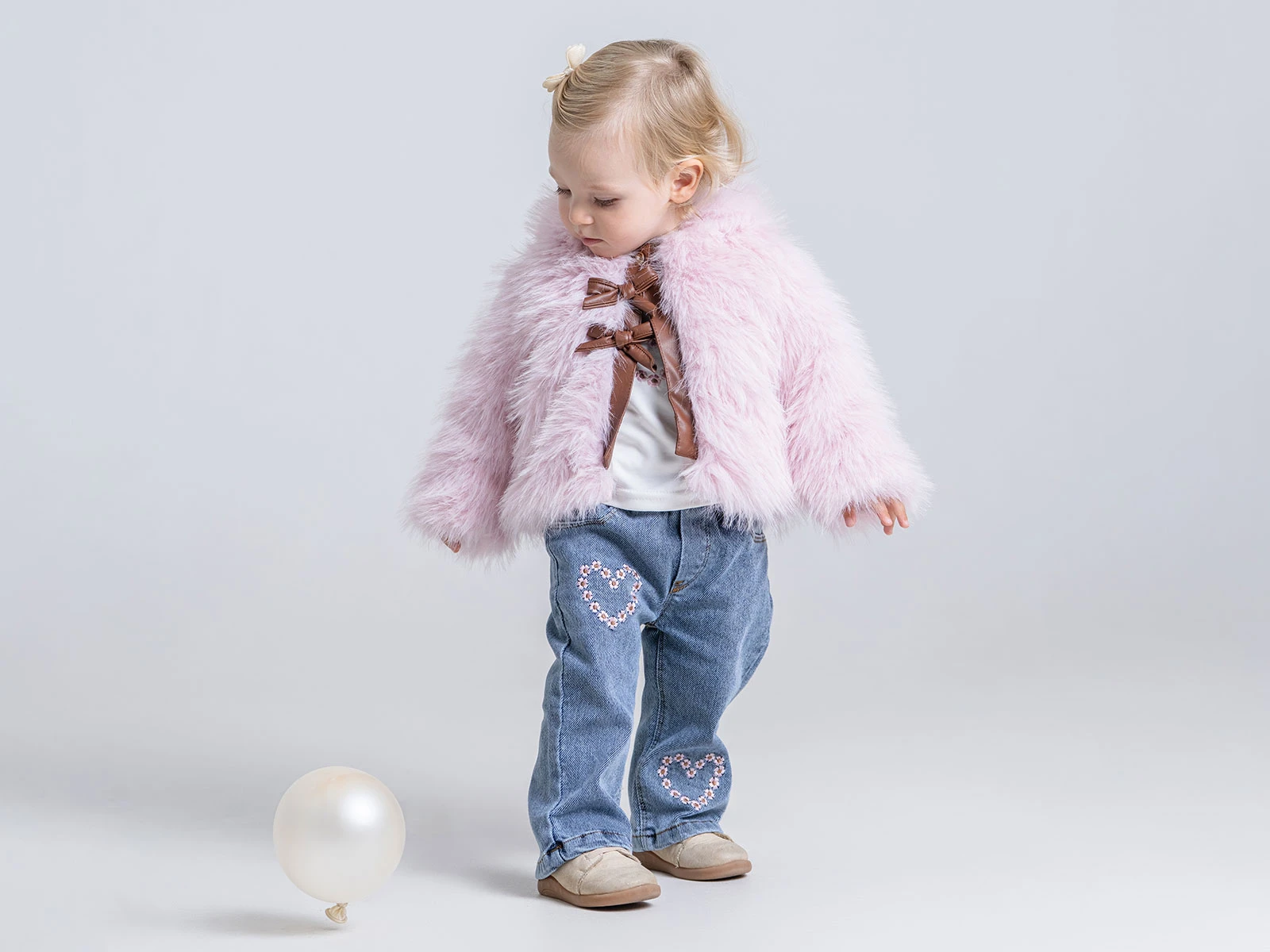 Toptan PAMPAL KİDS Peluş Ceketli Üçlü Kız Takım Toptan Bebek Çocuk Giyim - Beniz Kids