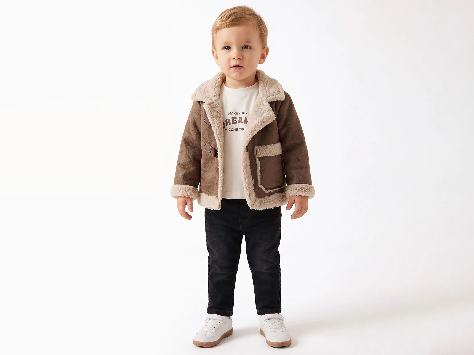 Toptan CANÖZ Peluş Detaylı Ceketli Üçlü Erkek Takım Toptan Bebek Çocuk Giyim - Beniz Kids