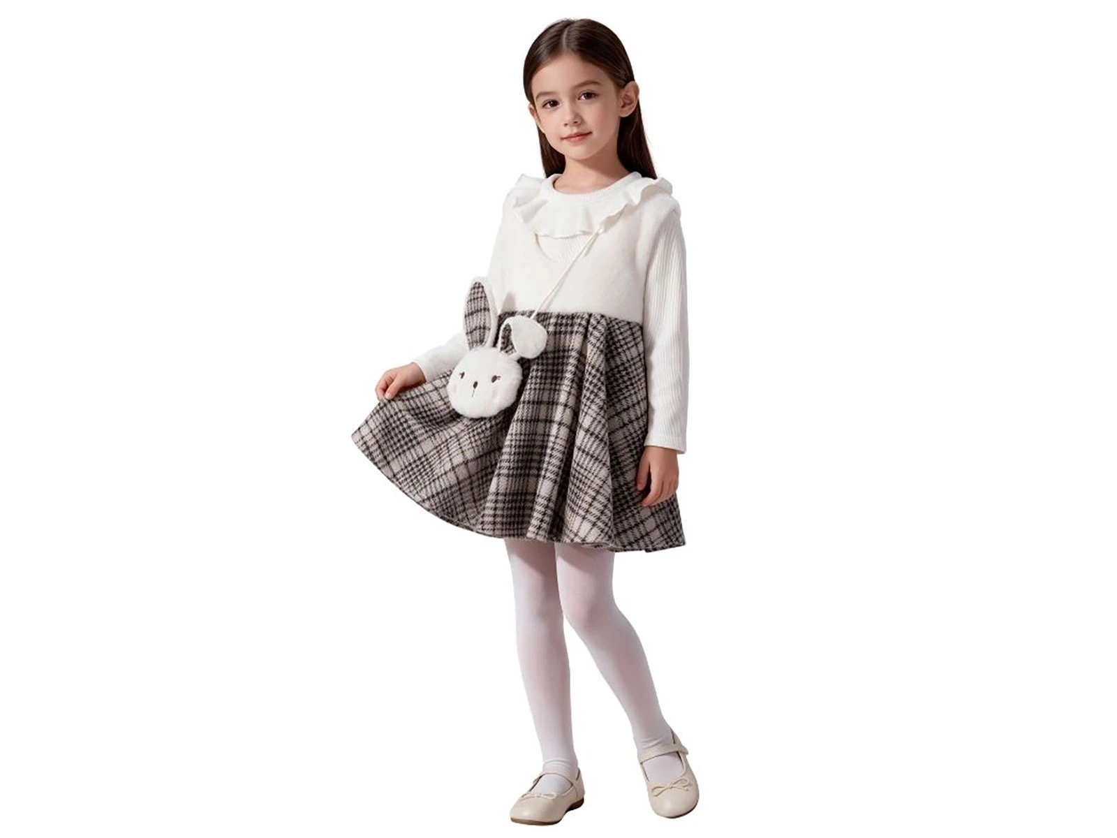 Toptan AYD KİDS Peluş Tavşan Detay Kız Çocuk Elbise Toptan Bebek Çocuk Giyim - Beniz Kids
