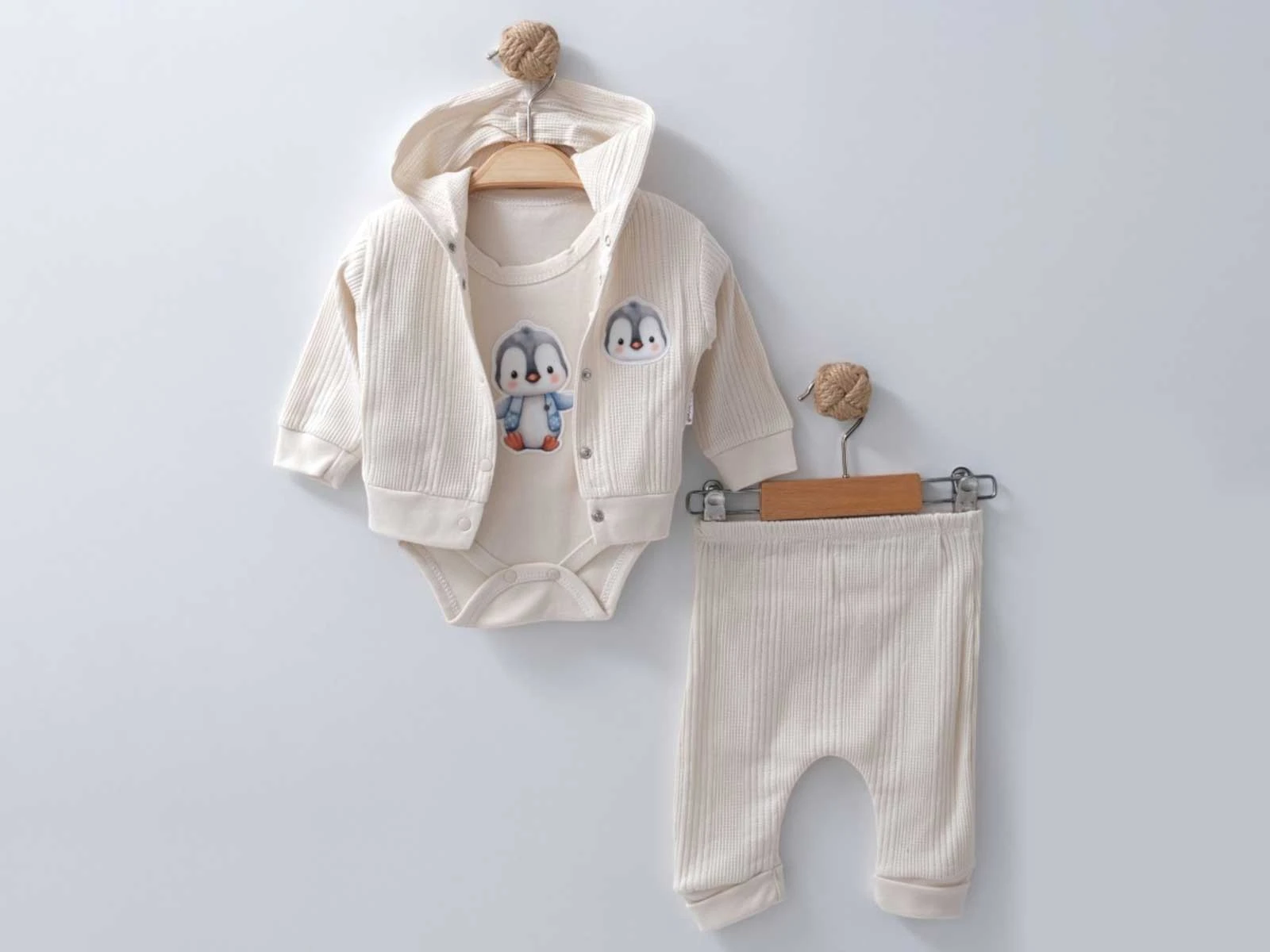 Penguen  Baskılı Unisex Bebe Takım 