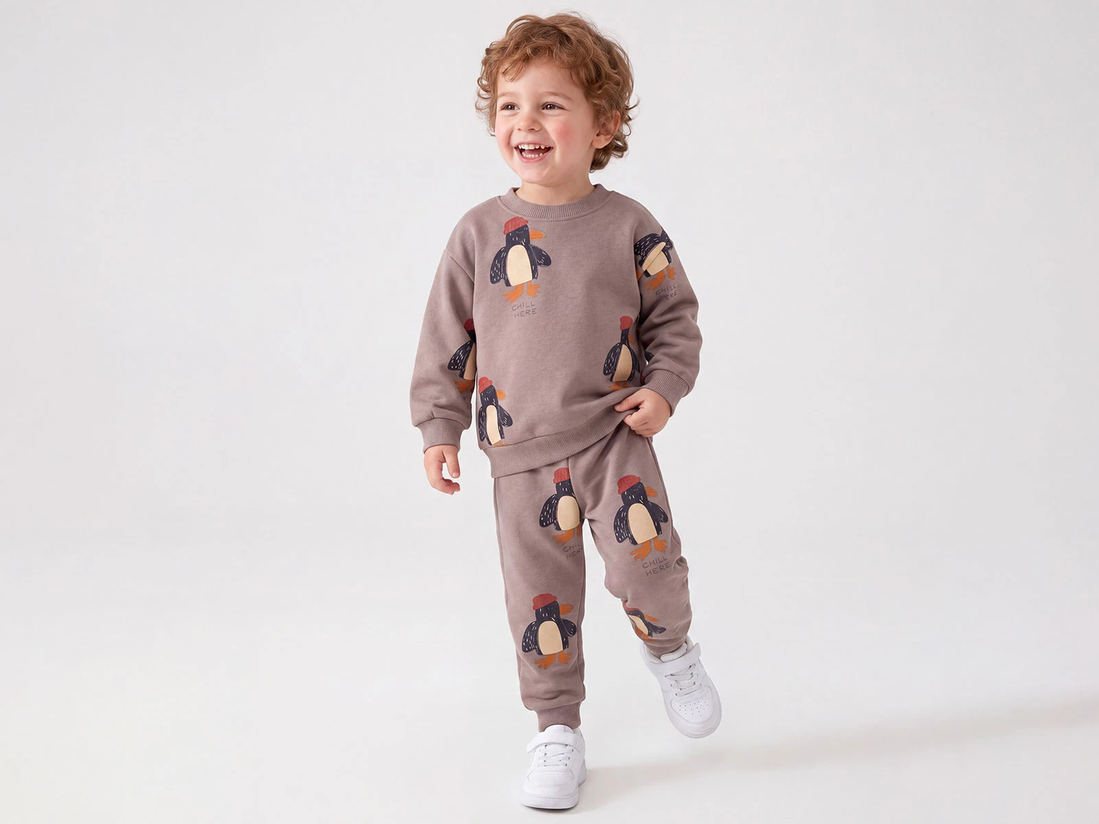 Toptan FEELY KİDS Penguen Desenli 3 İp Şardonlu Erkek Takım  Toptan Bebek Çocuk Giyim - Beniz Kids