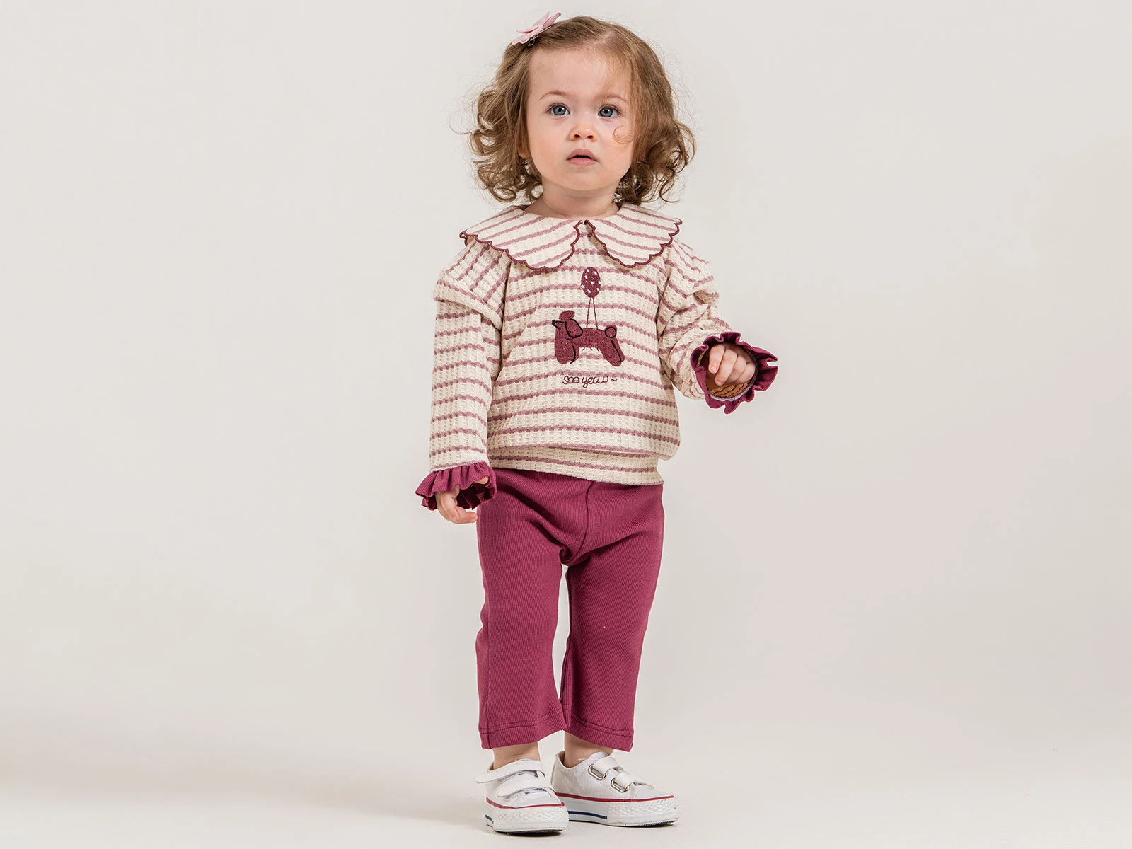 Toptan ÇITIR KİDS Petek Desenli Çizgili Yakalı Kız Bebe Takım  Toptan Bebek Çocuk Giyim - Beniz Kids