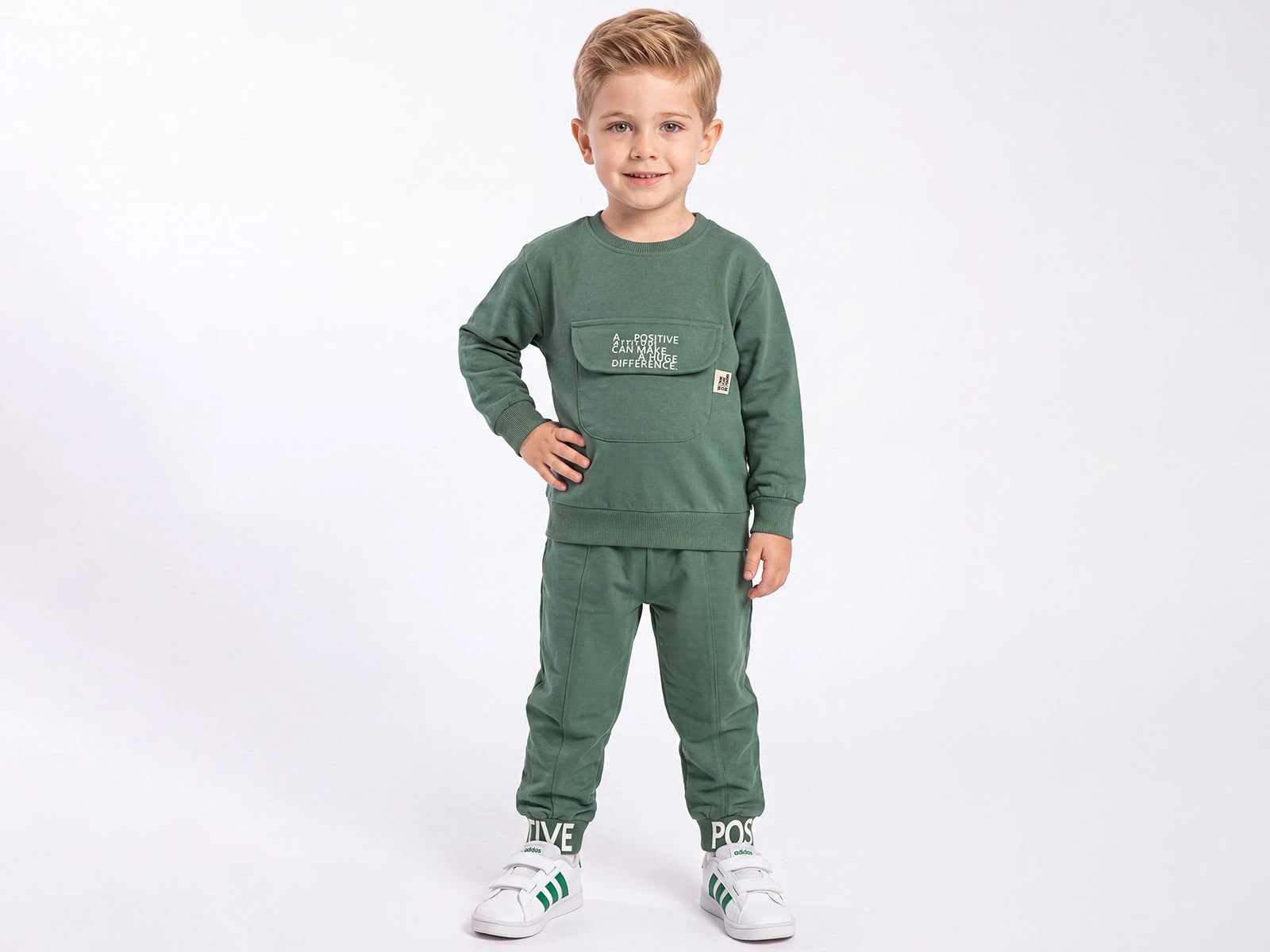 Toptan EMOJİ Positive Baskılı Cepli Erkek Takım  Toptan Bebek Çocuk Giyim - Beniz Kids