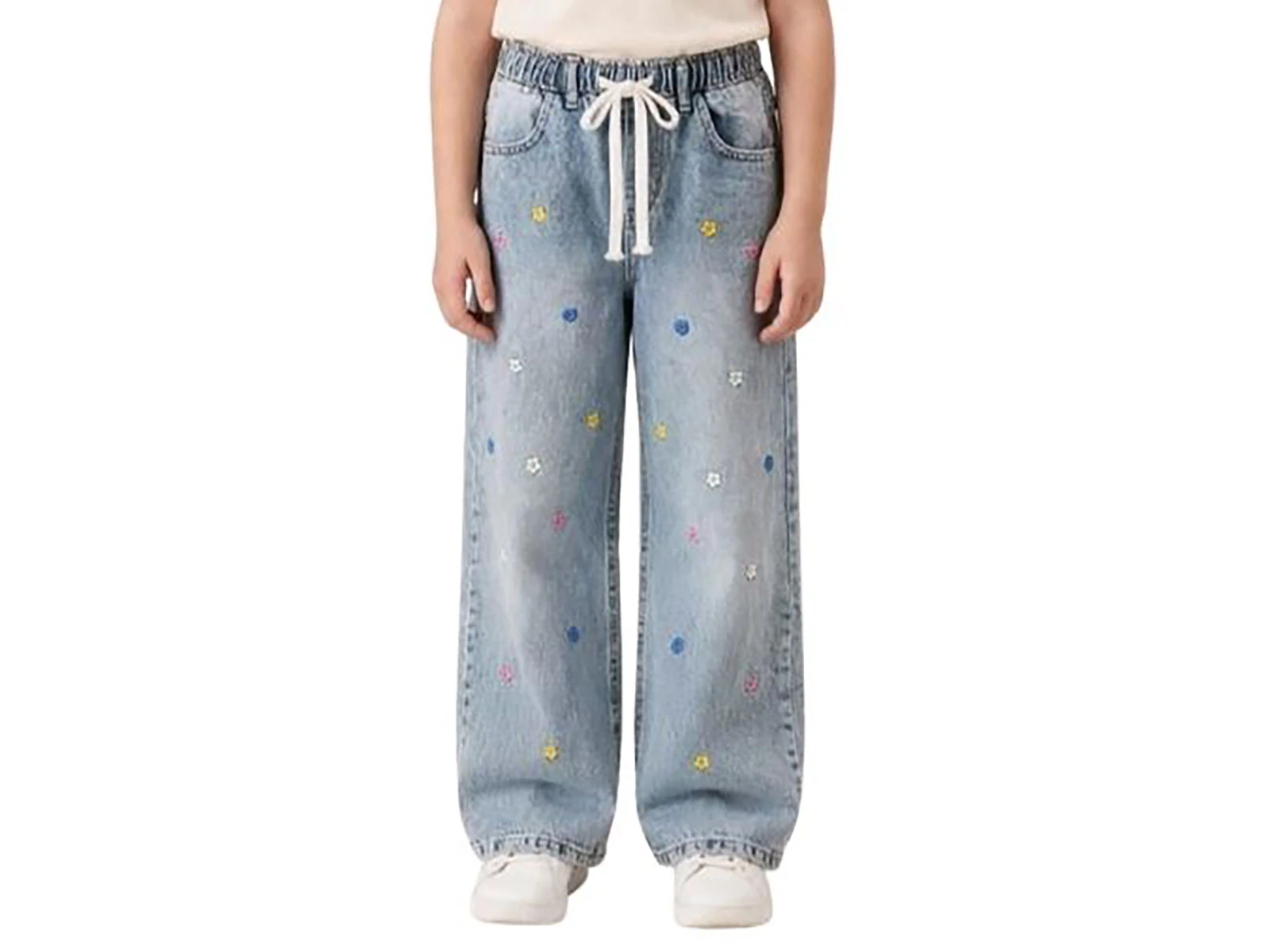 Toptan SLM Renkli çiçek Detay Kız Çocuk Kot Pantolon Toptan Bebek Çocuk Giyim - Beniz Kids