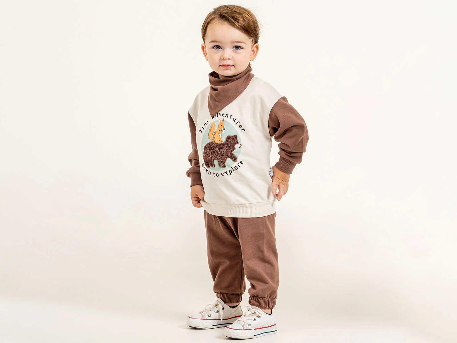 Toptan ÇITIR KİDS Sincap & Ayı Baskılı Fularlı Erkek Bebe Takım  Toptan Bebek Çocuk Giyim - Beniz Kids