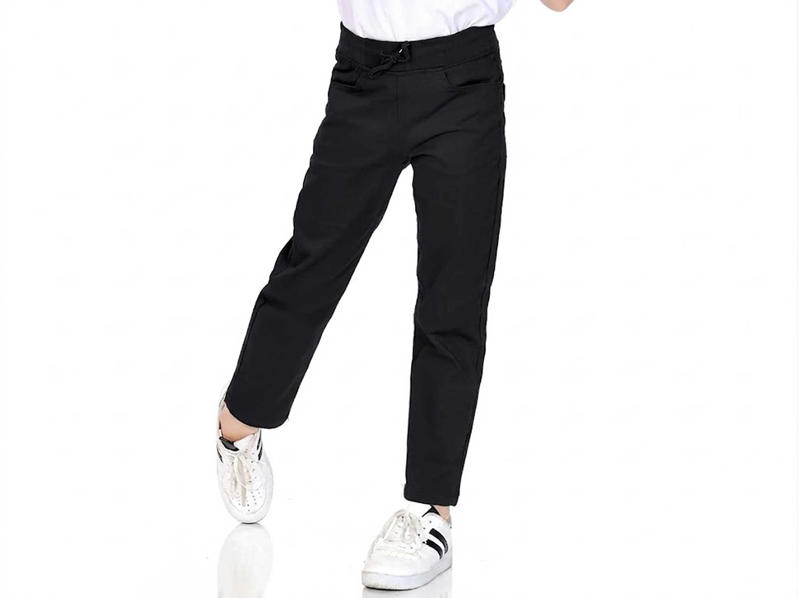 Siyah Renk Düz Paça Unisex Keten Okul Pantolon 