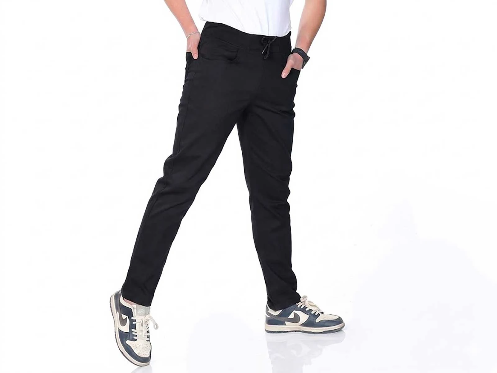 Siyah Renk Düz Paça Unisex Keten Okul Pantolon 