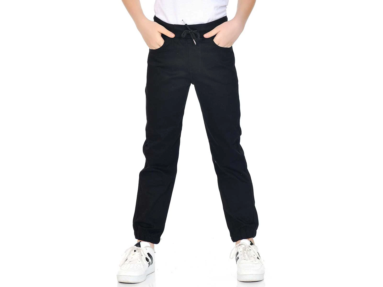 Siyah Renk Lastikli Paça Unisex Okul Keten Pantolon 