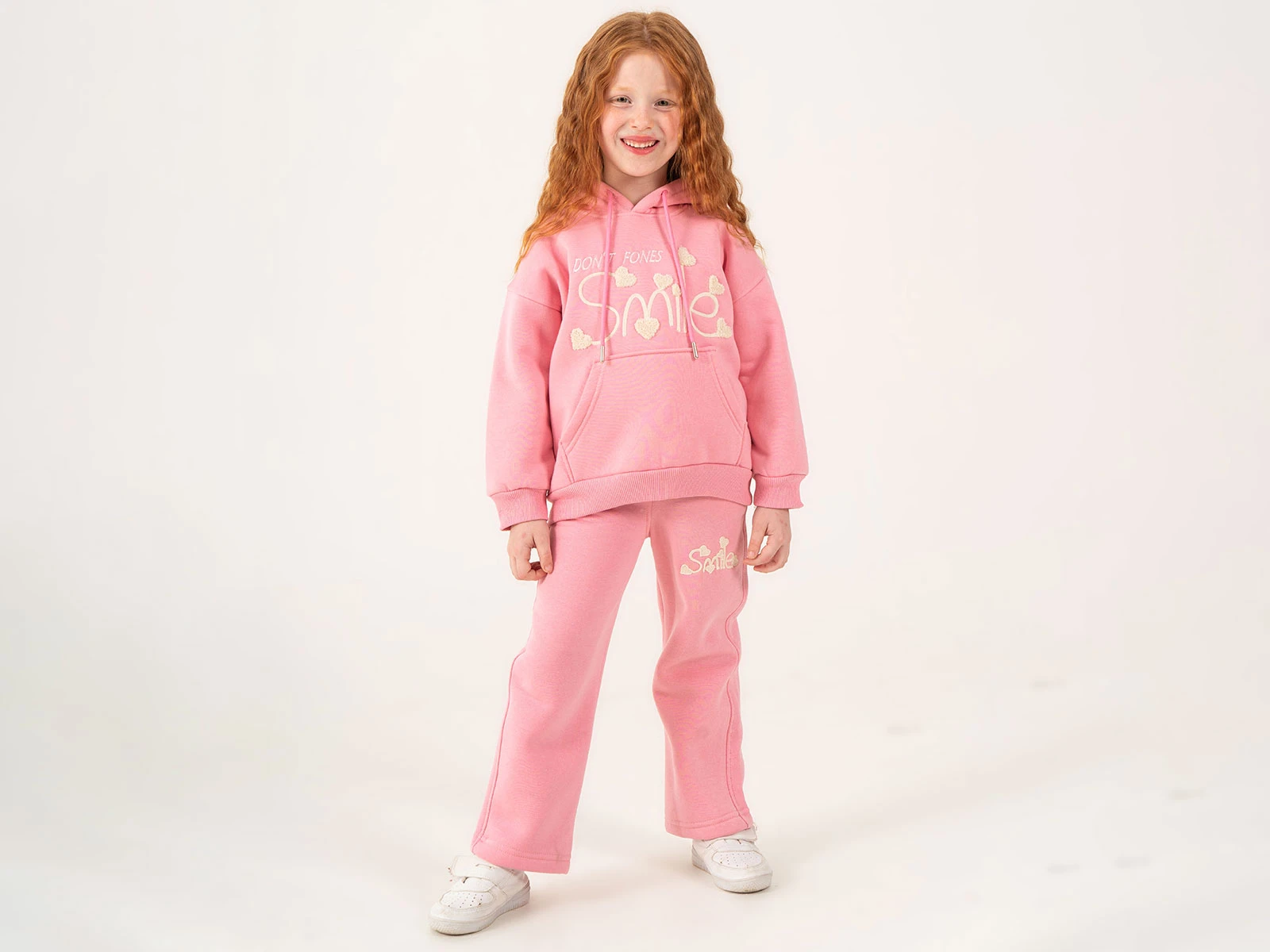 Toptan LUMİİ Smile Baskılı Kanguru Cepli 3 İp Şardonlu Kız Takım  Toptan Bebek Çocuk Giyim - Beniz Kids