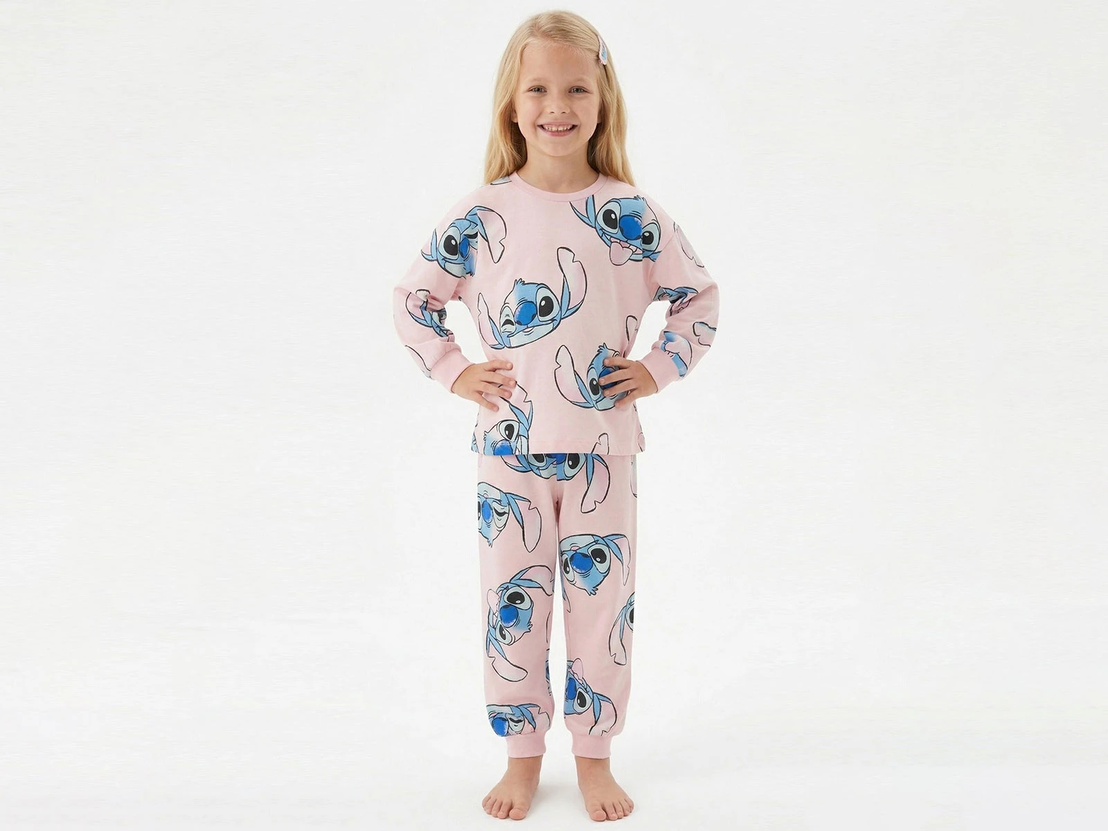 Toptan İSOBEL Stitch Desenli Kız Pijama Takım Toptan Bebek Çocuk Giyim - Beniz Kids
