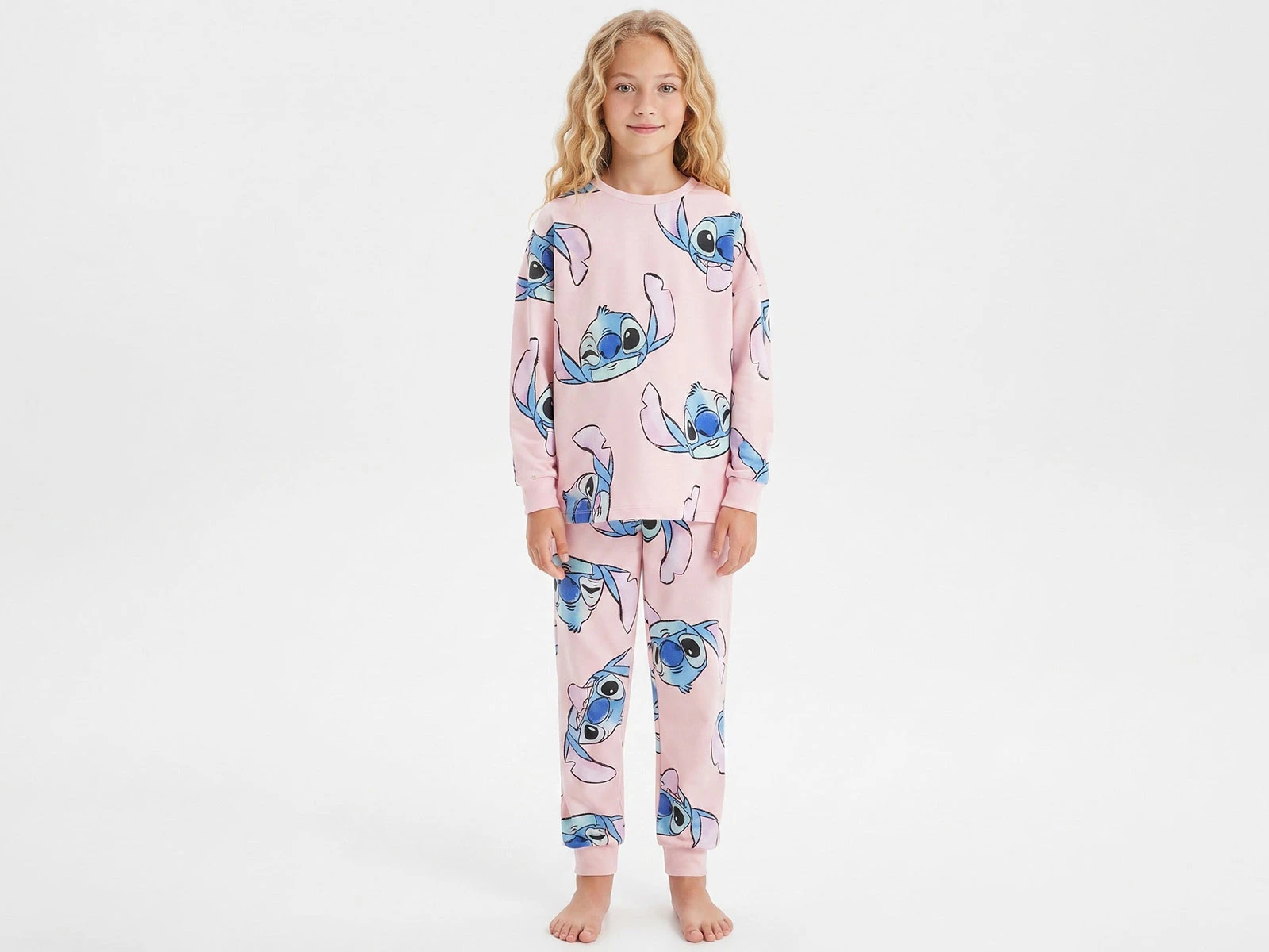 Toptan İSOBEL Stitch Desenli Kız Pijama Takım Toptan Bebek Çocuk Giyim - Beniz Kids