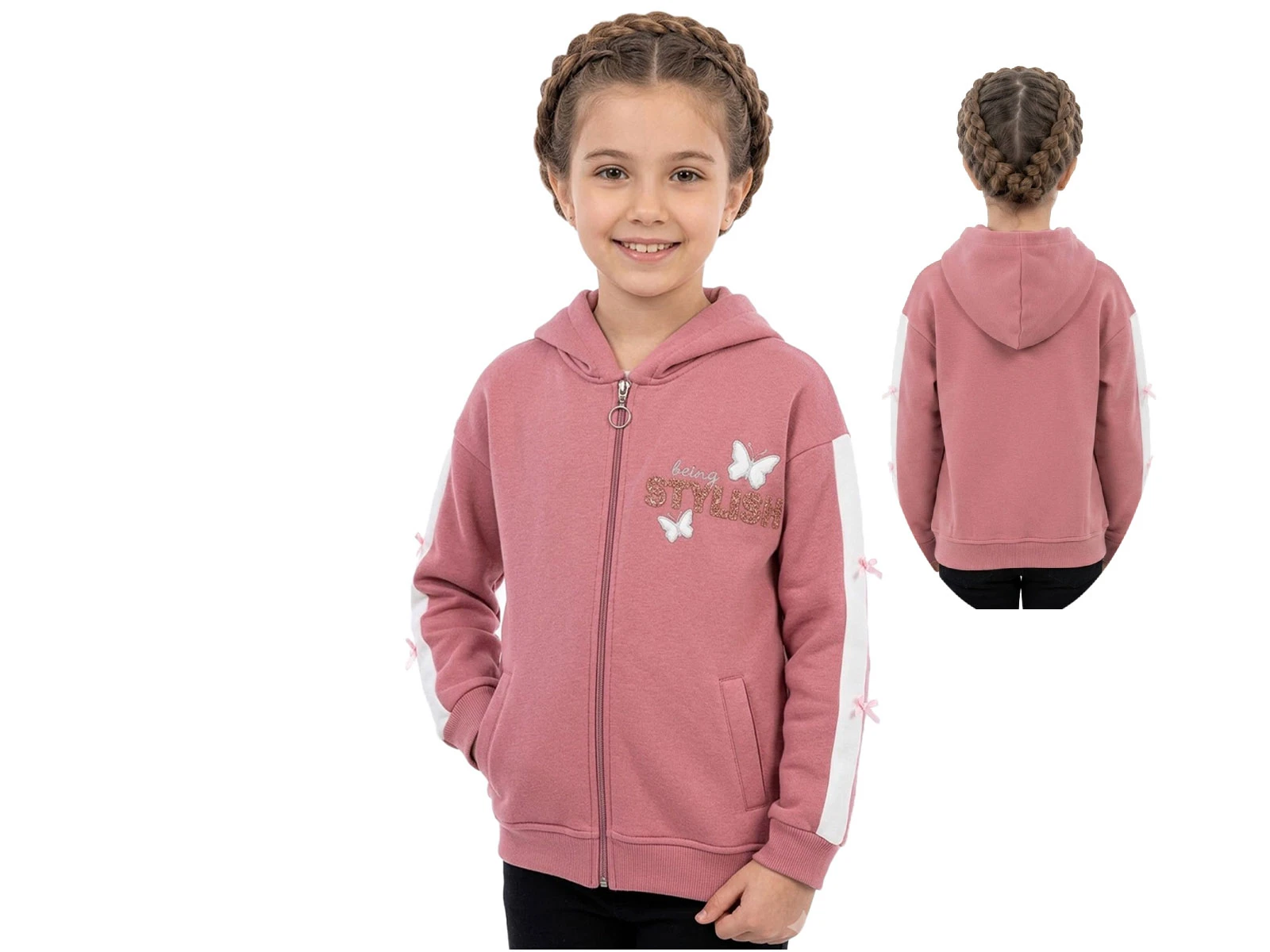 Toptan ROYA KİDS Stylish Nakışlı Cepli Kapşonlu 3 İp Şardonlu Kız Hırka  Toptan Bebek Çocuk Giyim - Beniz Kids