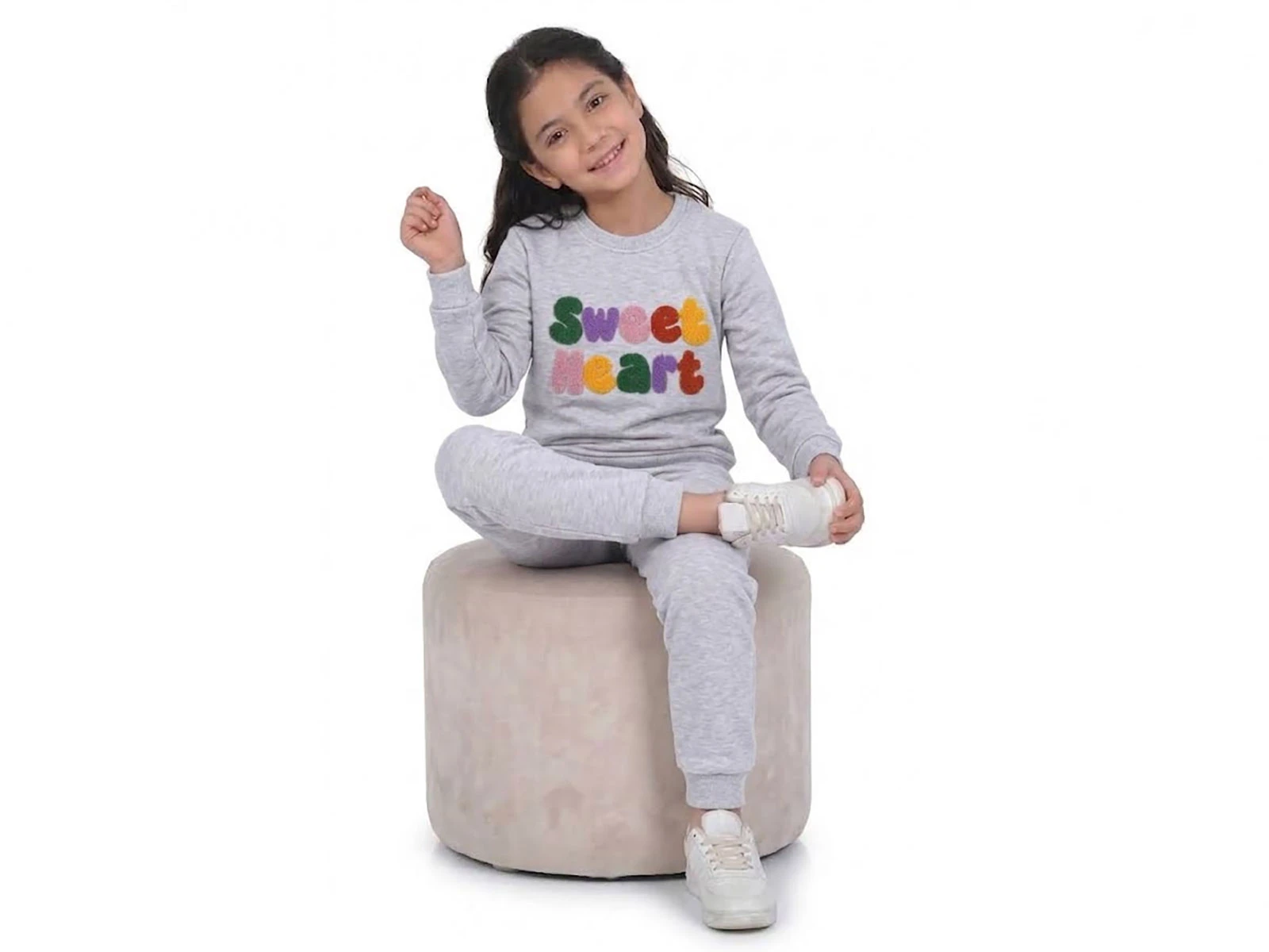 Toptan CMK Sweet Heart Nakışlı 3 İp Şardonlu Kız Takım  Toptan Bebek Çocuk Giyim - Beniz Kids