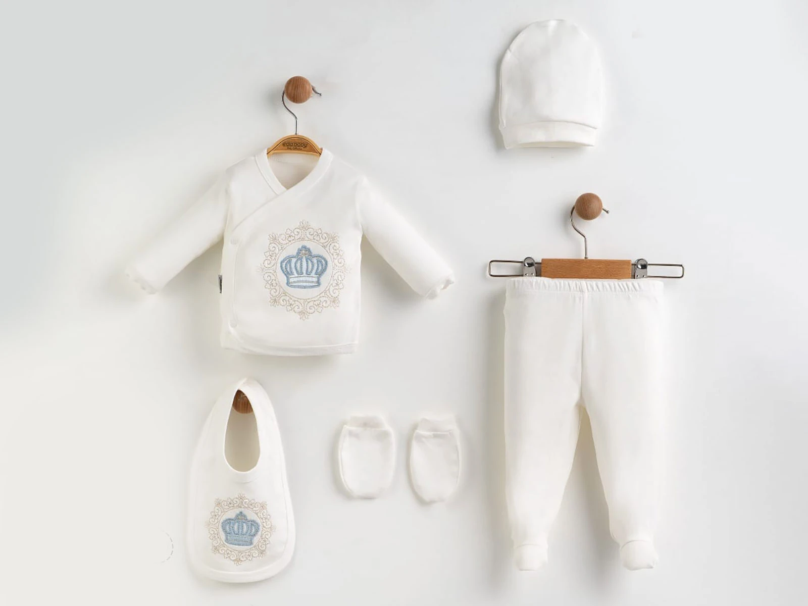 Toptan ZIPIR Taç Nakışlı Unisex 5li Yenidoğan Zıbın Set Toptan Bebek Çocuk Giyim - Beniz Kids