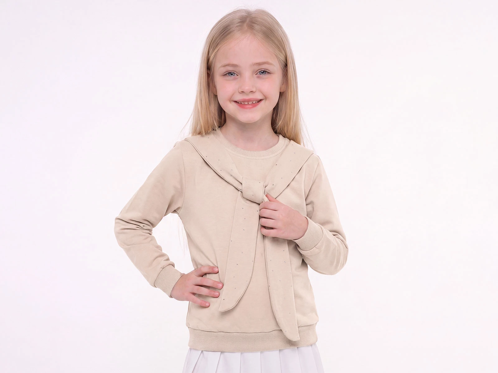 Toptan ENJOY BABY Taş Detaylı Bağlamalı 2 İp Şardonlu Kız Sweat Toptan Bebek Çocuk Giyim - Beniz Kids