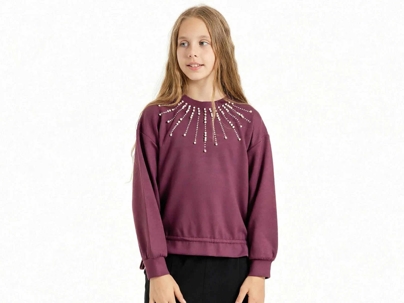 Toptan ÖZ BEBE Taş Detaylı Oysho Kız Sweat   Toptan Bebek Çocuk Giyim - Beniz Kids