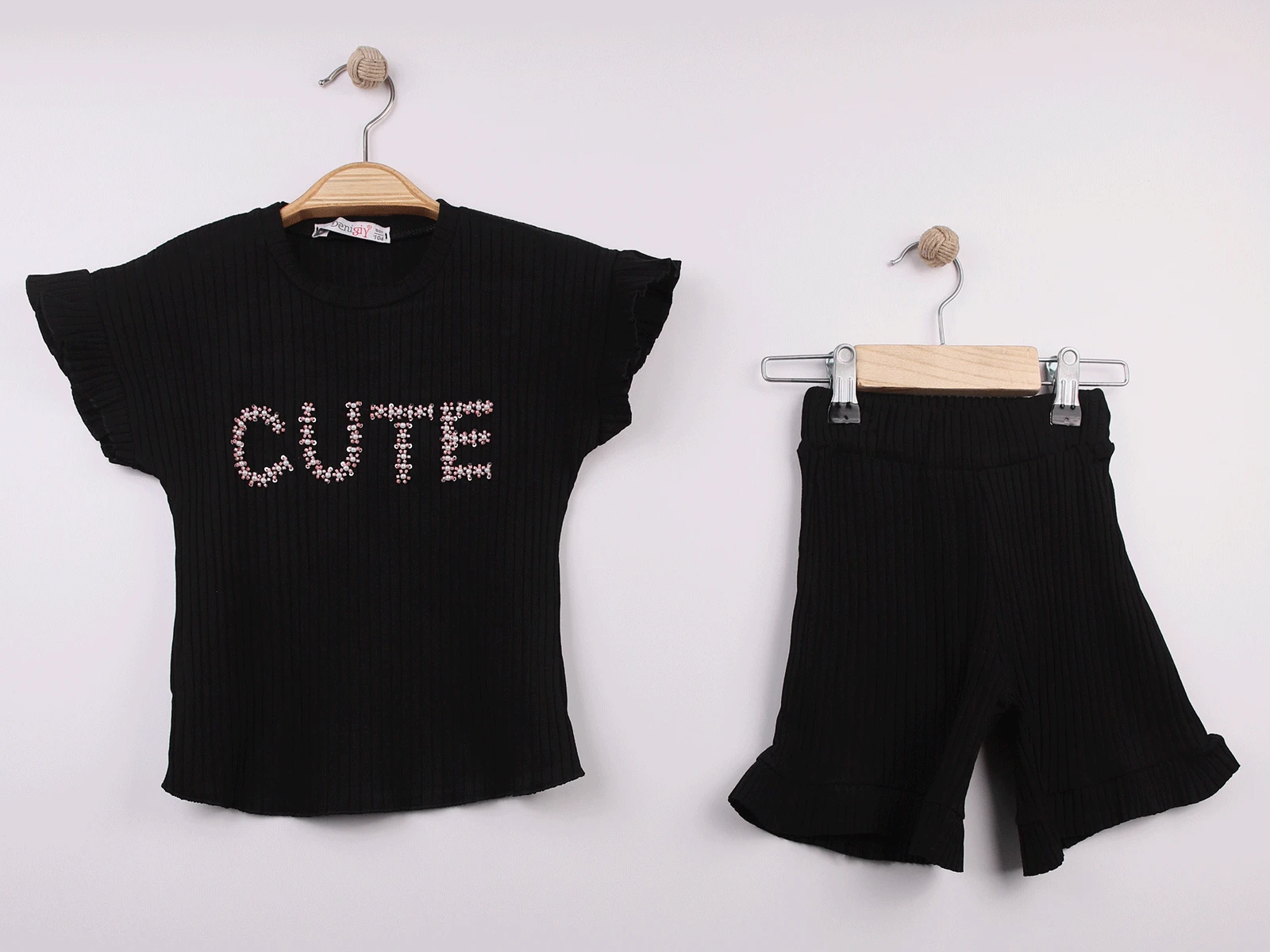 Taşlı Cute Baskılı Kız Takım 