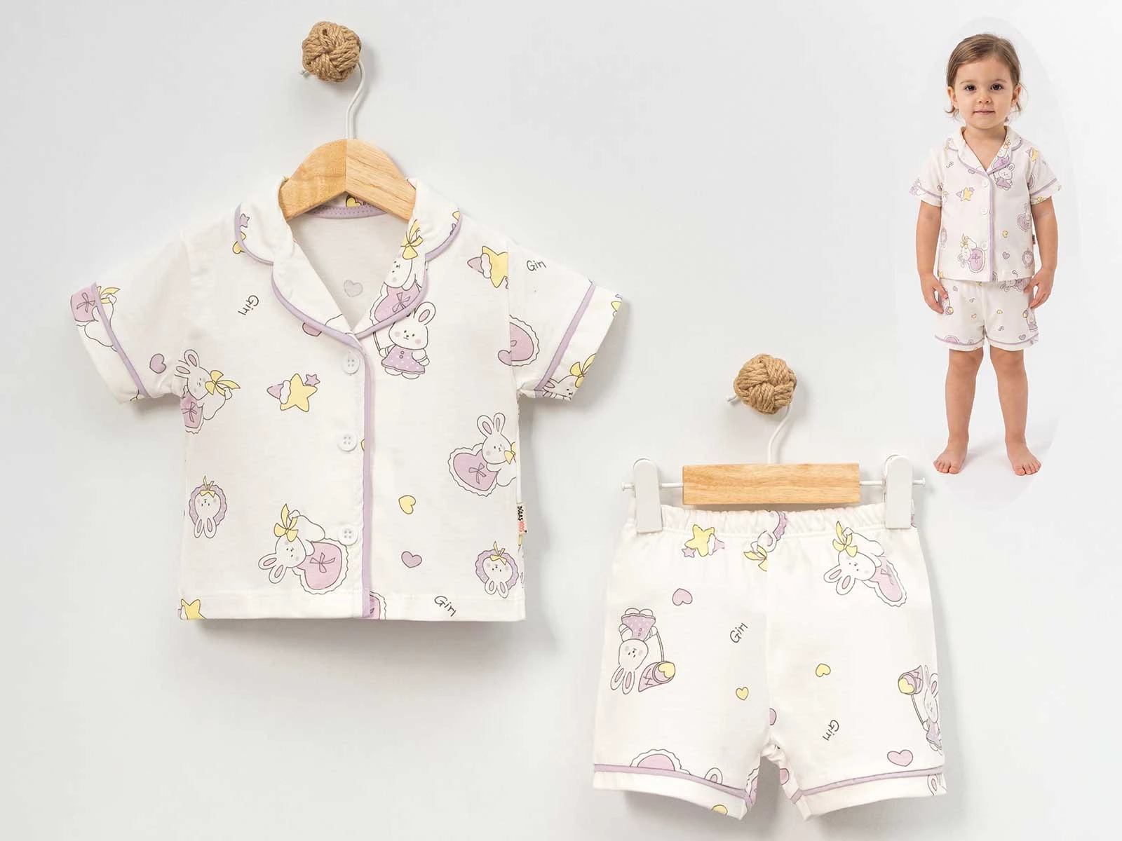 Tavşan Baskılı Kız Bebe Pijama Takım