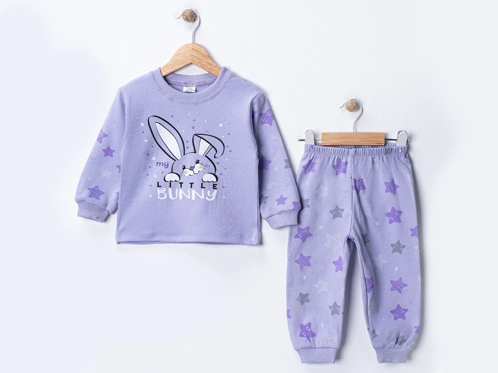 Toptan SÜPERMİNİ  Tavşan Baskılı Kız Bebe Pijama Takım Toptan Bebek Çocuk Giyim - Beniz Kids