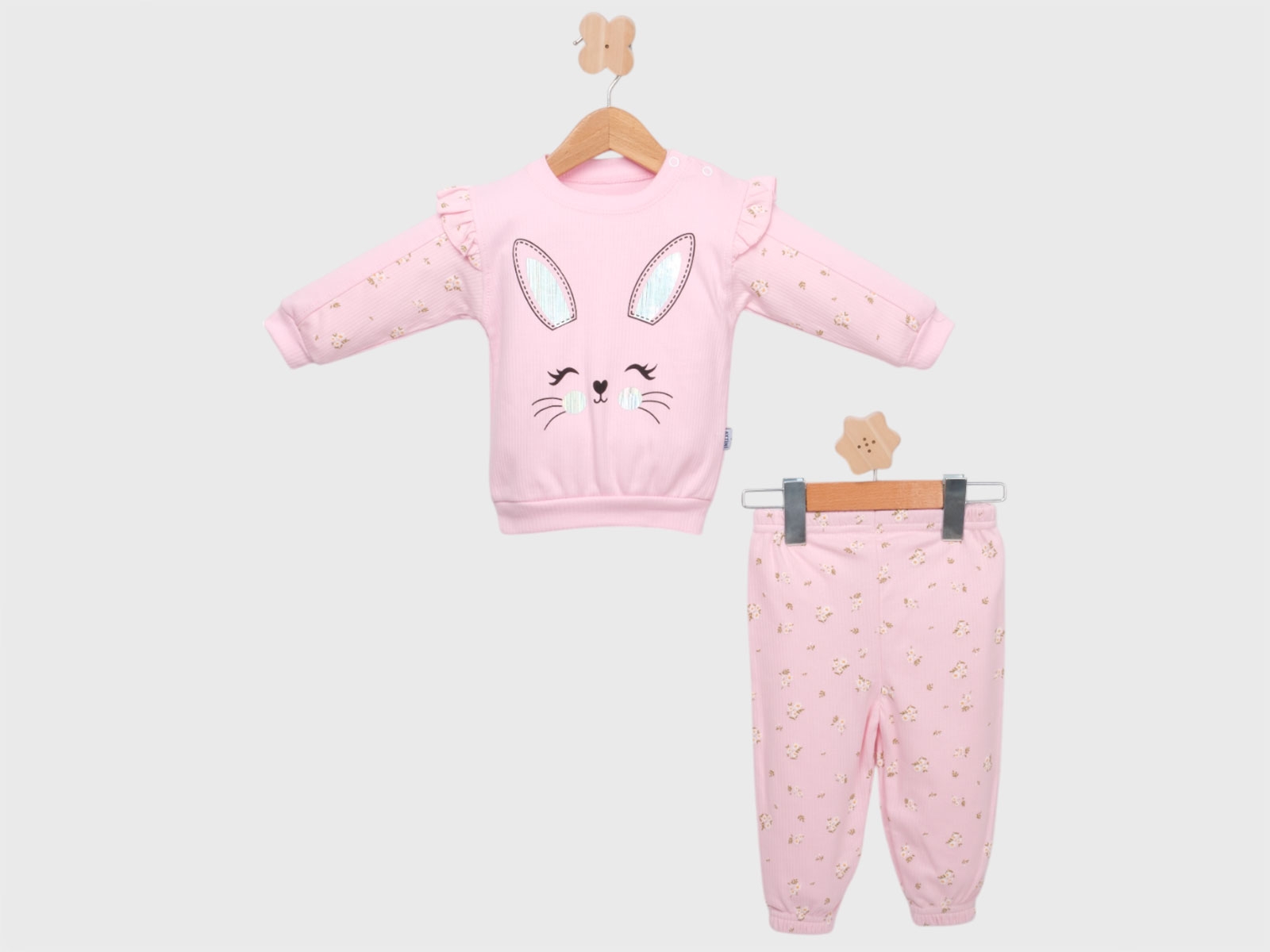 Tavşan Baskılı Kız Bebe Takım