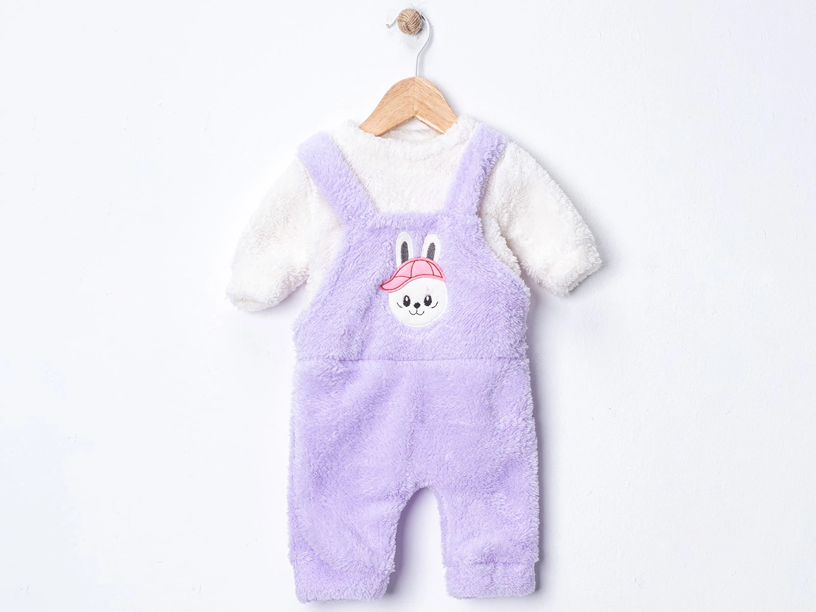 Toptan DENİTO Tavşan Baskılı Peluş Unisex Bebe Salopet Takım Toptan Bebek Çocuk Giyim - Beniz Kids