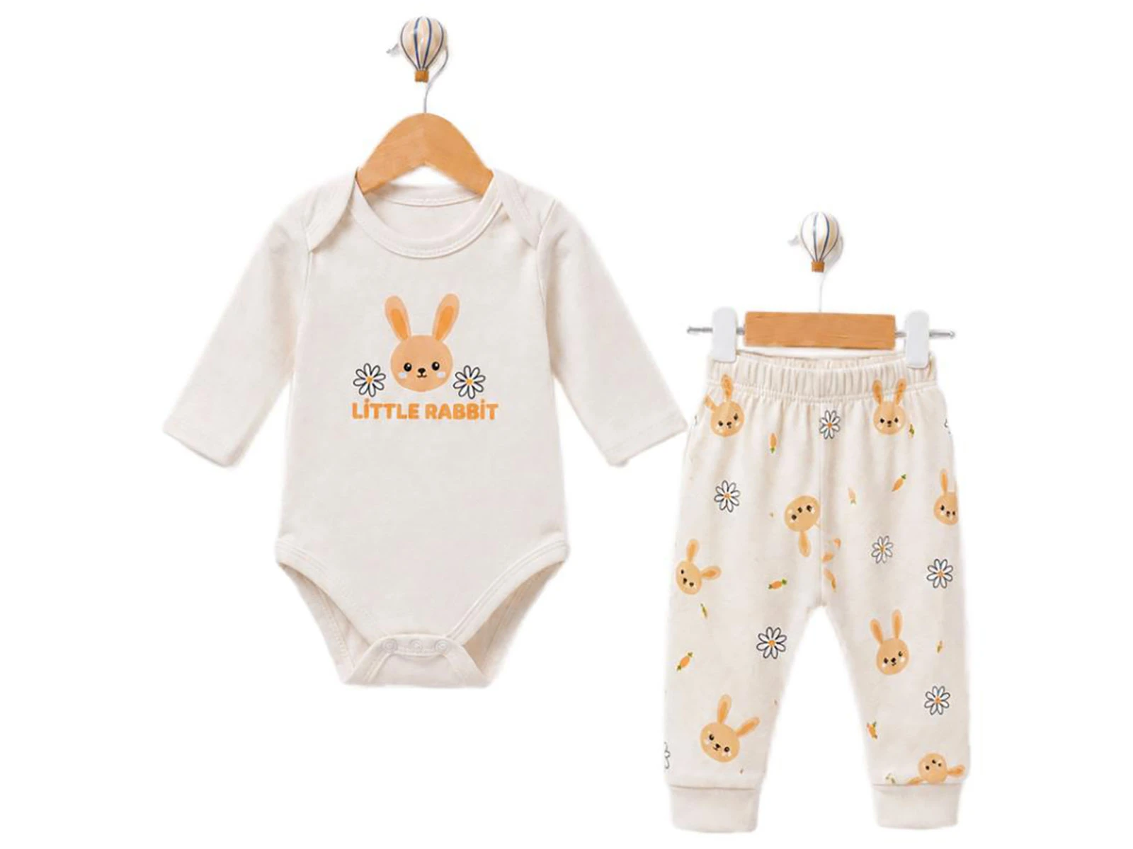 Toptan SÜPERMİNİ  Tavşan Desenli Kız Bebe Takım Toptan Bebek Çocuk Giyim - Beniz Kids