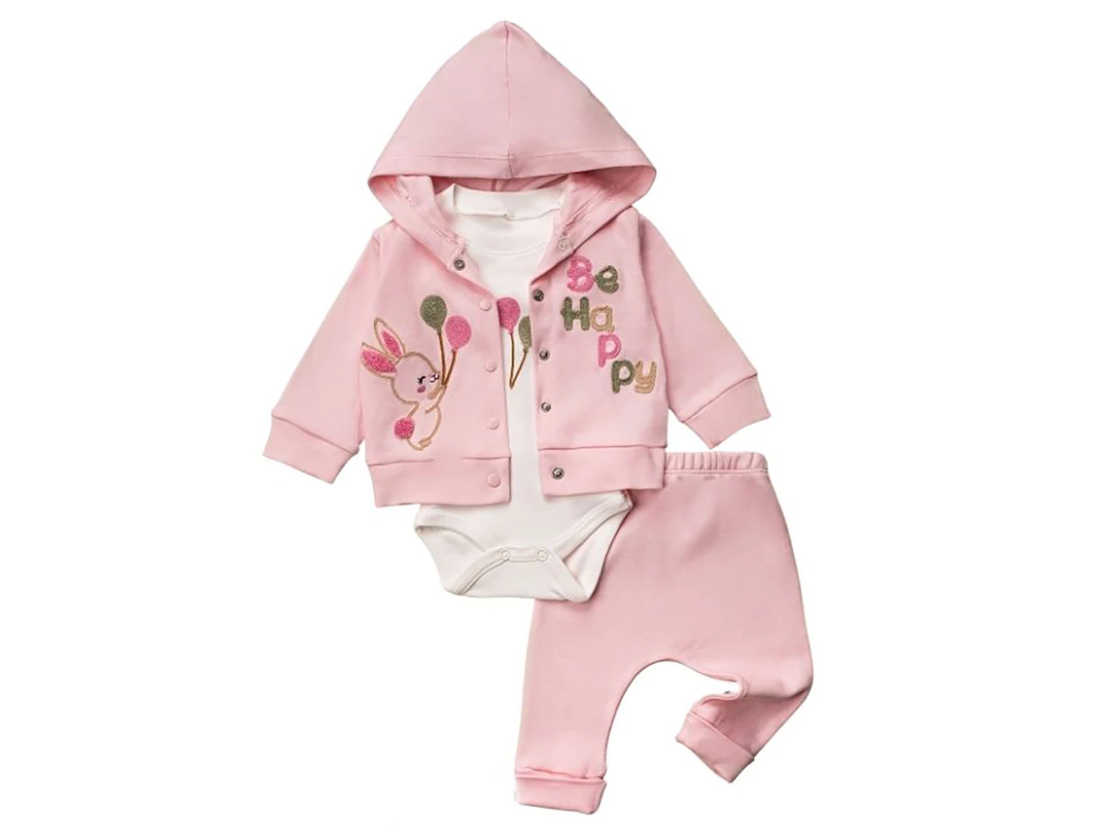 Toptan HOPY BABY Tavşan Detay Kız Bebek 3'lü Takım Toptan Bebek Çocuk Giyim - Beniz Kids