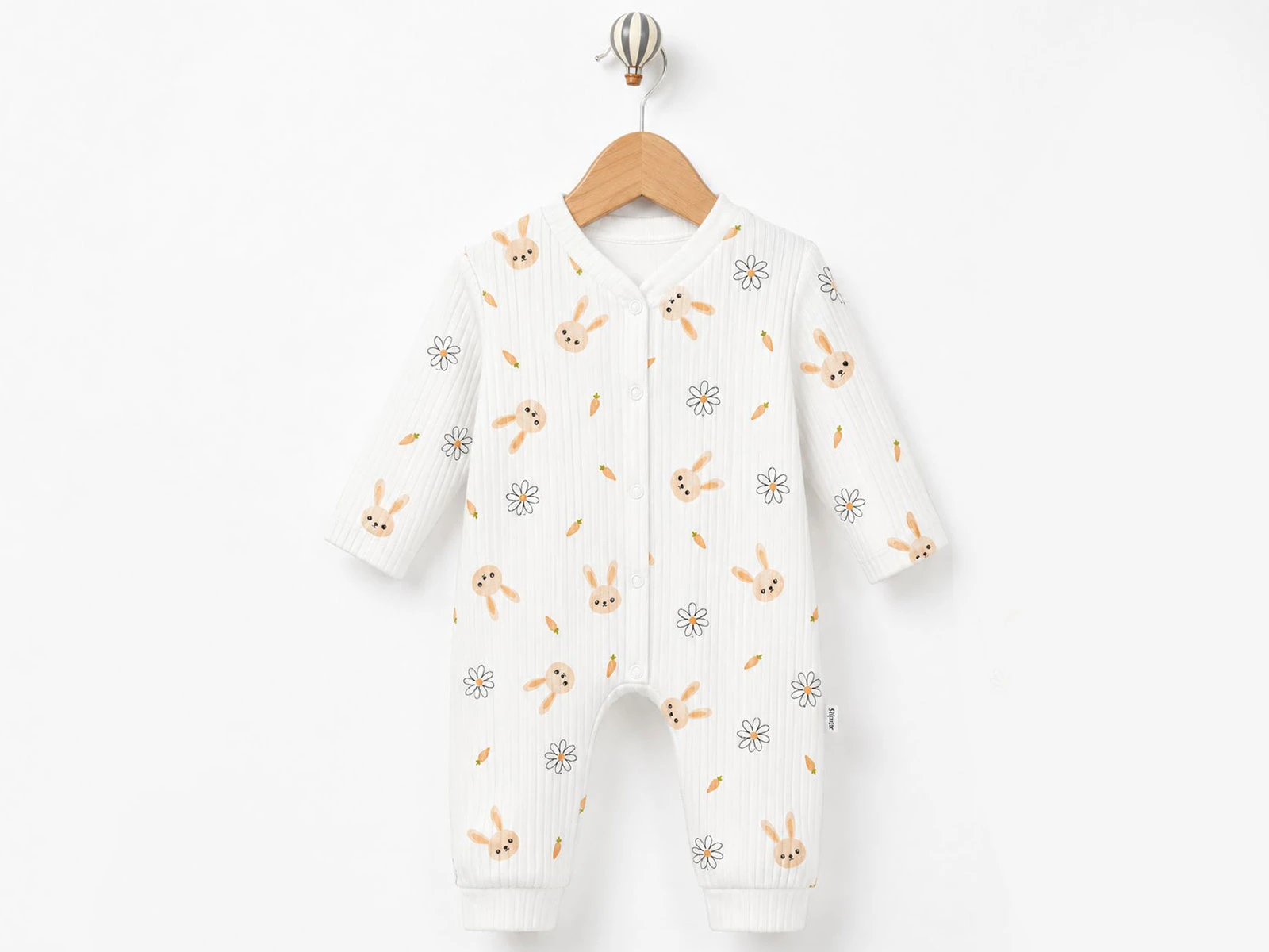 Toptan SÜPERMİNİ  Tavşan & Havuç Desenli Unisex Bebe Tulum Toptan Bebek Çocuk Giyim - Beniz Kids