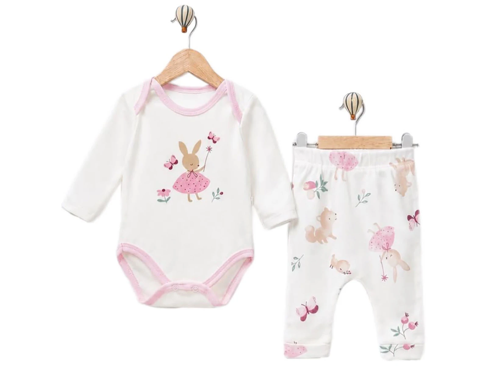 Toptan SÜPERMİNİ  Tavşan & Kelebek Baskılı Kız Bebe Takım  Toptan Bebek Çocuk Giyim - Beniz Kids