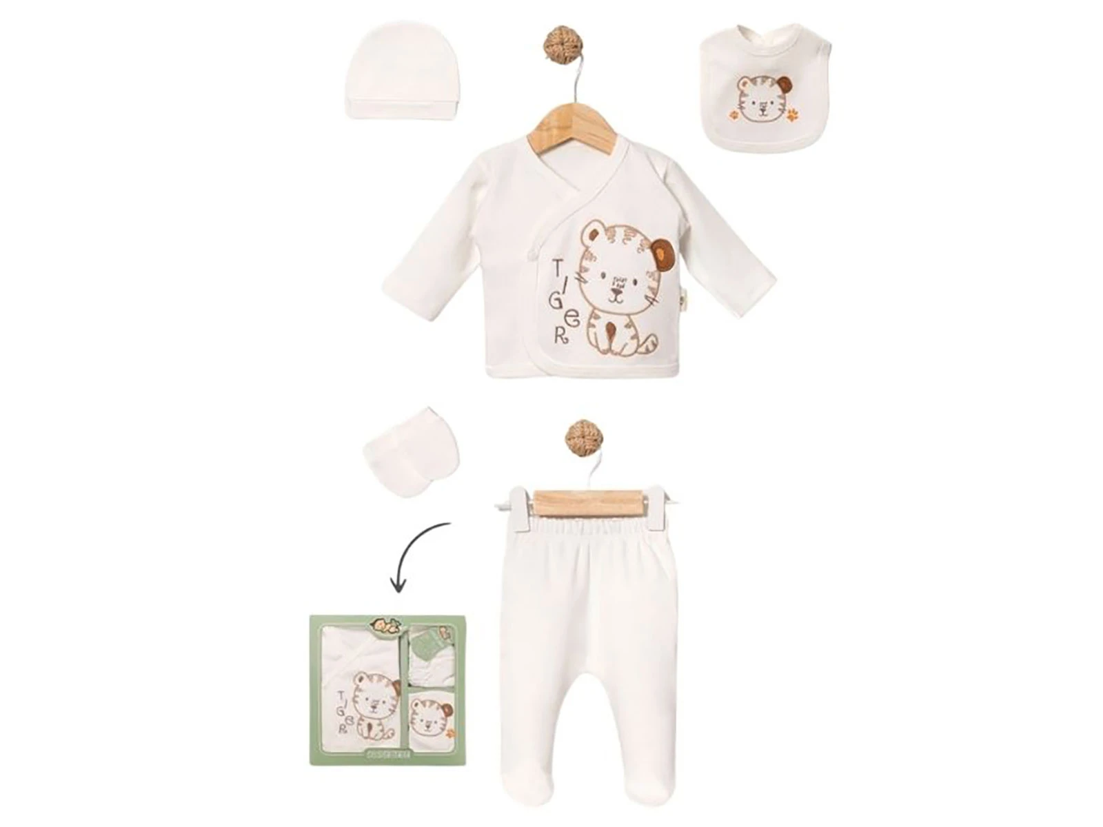 Toptan BABY ZUHU Tiger Detay 5'li Hastane Çıkışı Erkek Bebek Zıbın Set Toptan Bebek Çocuk Giyim - Beniz Kids