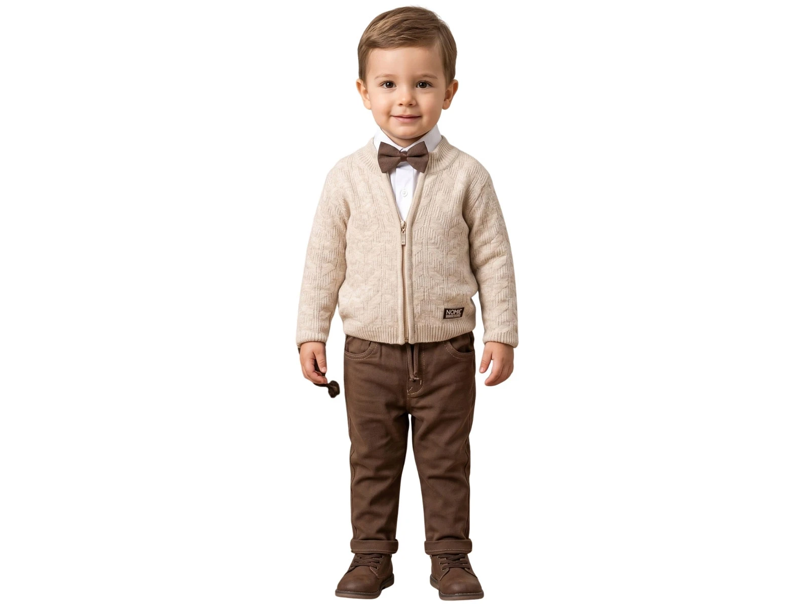 Toptan NOWA Triko Hırkalı Gömlekli Papyonlu Erkek Bebe Üçlü Takım  Toptan Bebek Çocuk Giyim - Beniz Kids