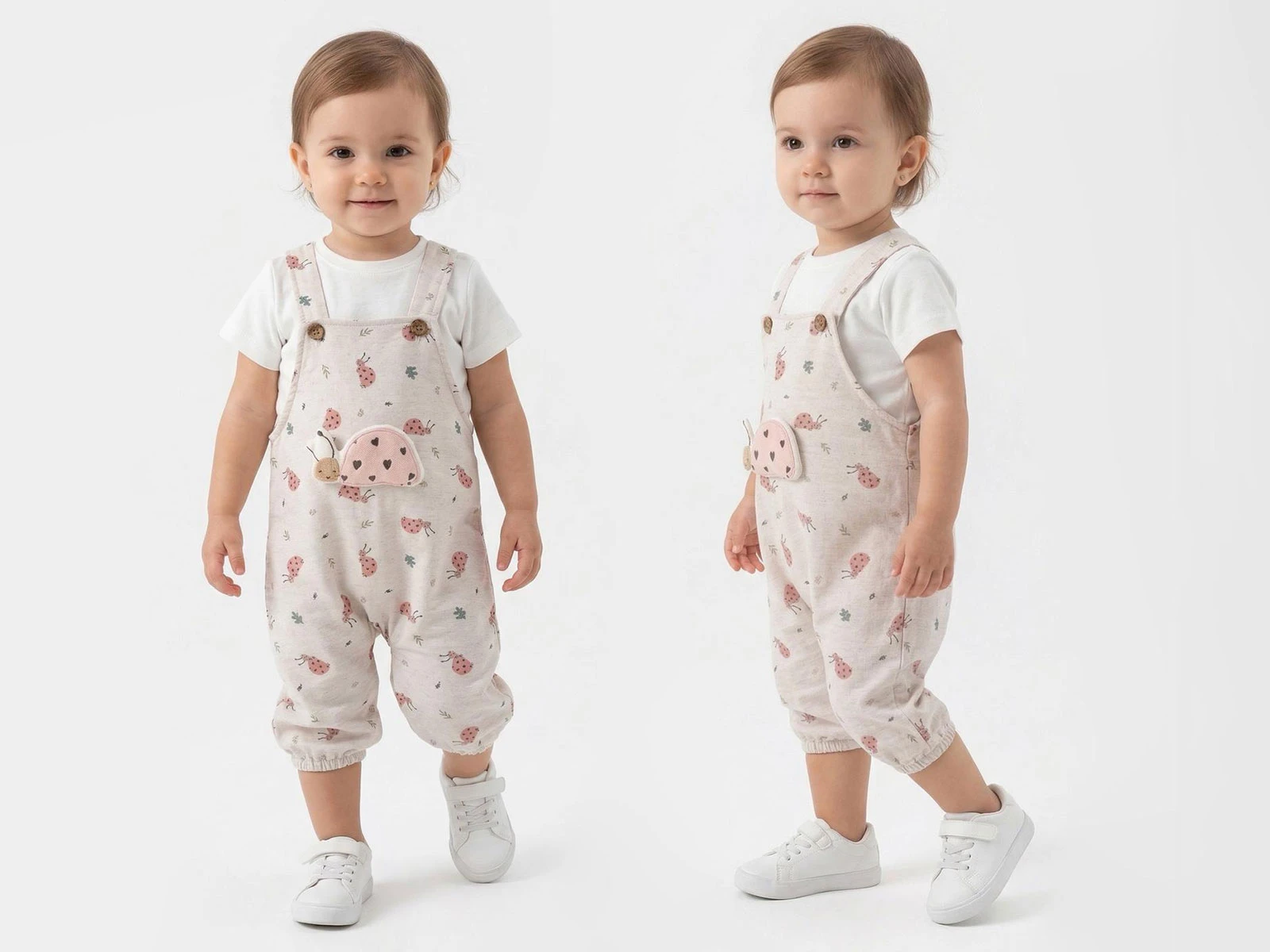 Uğur Böceği Desenli Bebe İkili Salopet Set