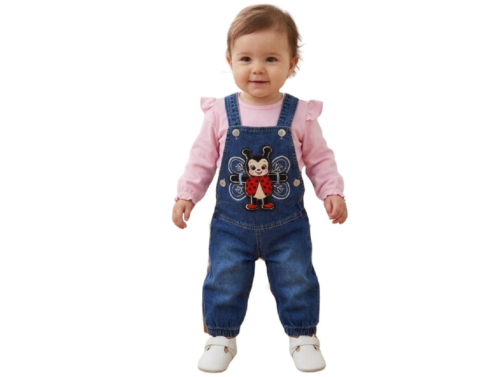Toptan MONAROSETTA Uğur Böceği Nakışlı Kız Bebe Salopet Takım  Toptan Bebek Çocuk Giyim - Beniz Kids